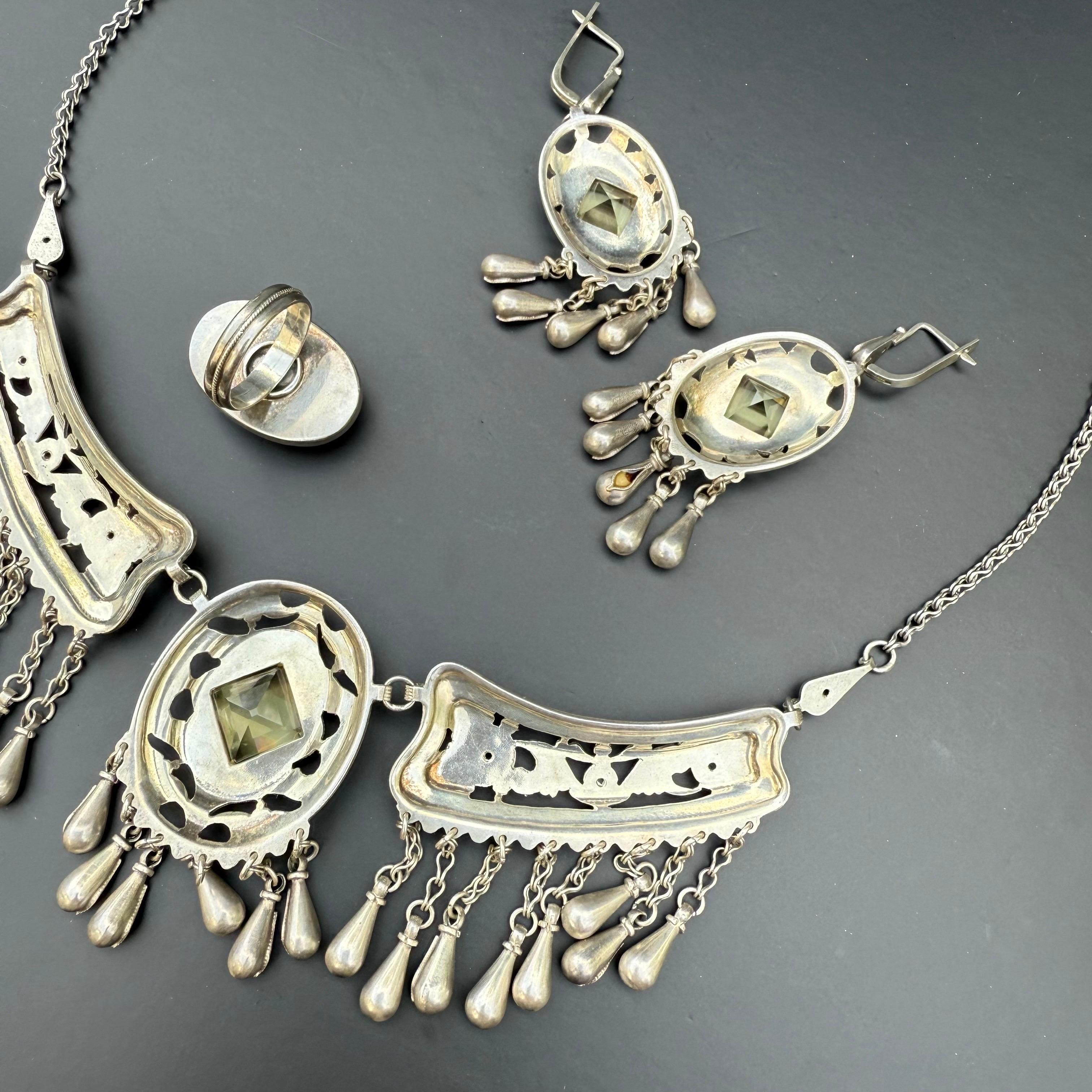 Women's Exceptional Sterling Silver Enamel  Necklace, Bracelet earrings & Ring For Sale