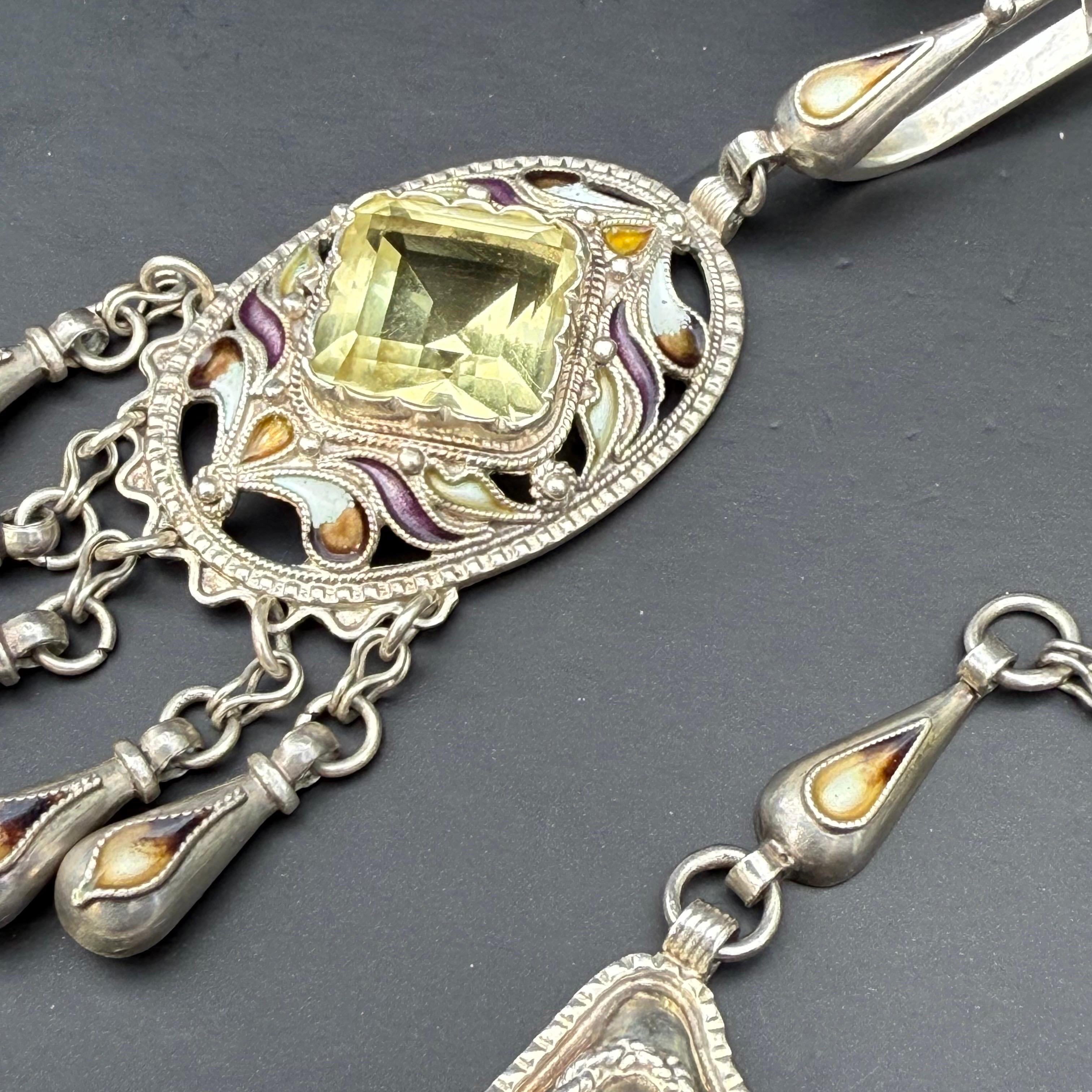 Exceptional Sterling Silver Enamel  Necklace, Bracelet earrings & Ring For Sale 2
