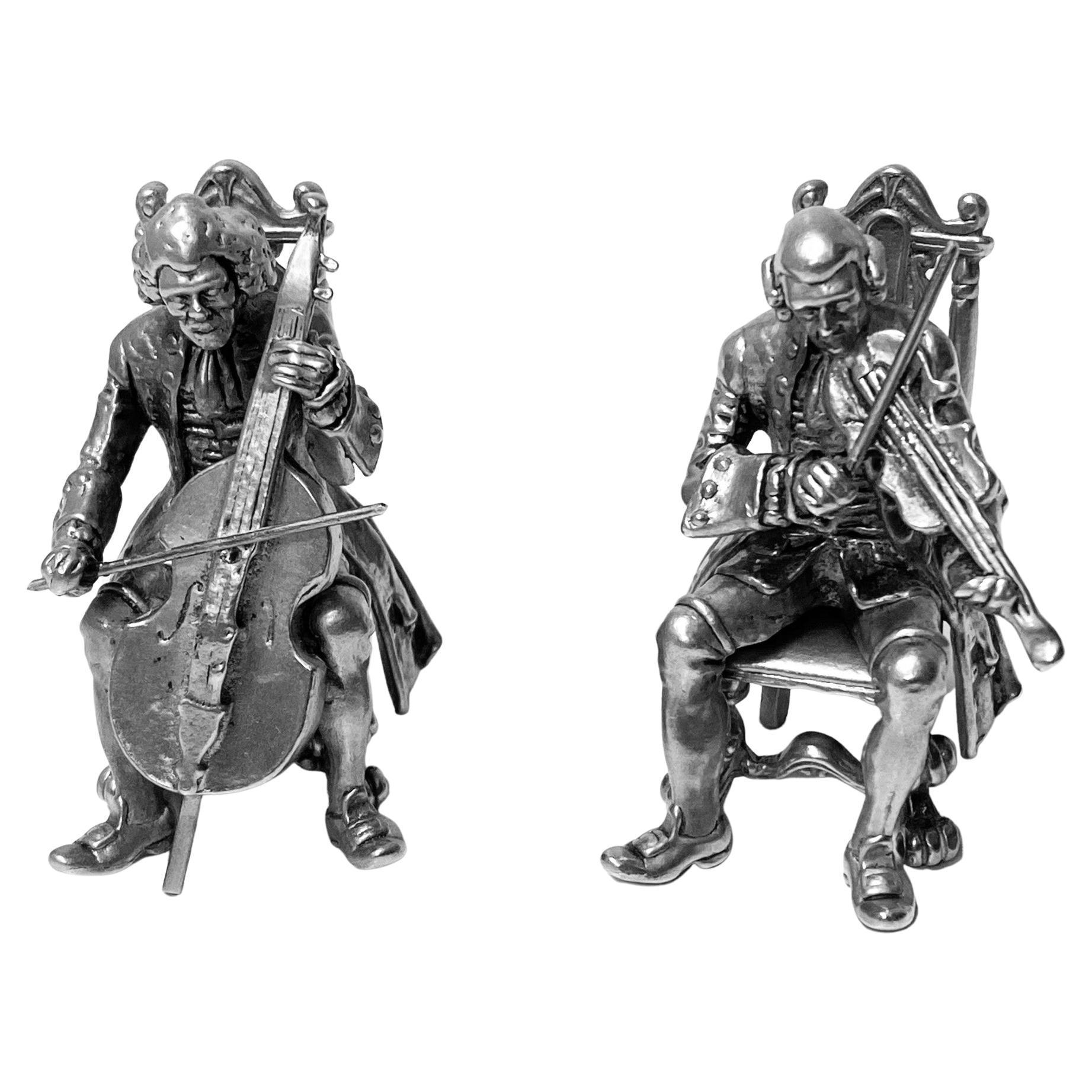 Exceptional Sterling Silver Miniature Musicians In Good Condition In Toronto, Ontario