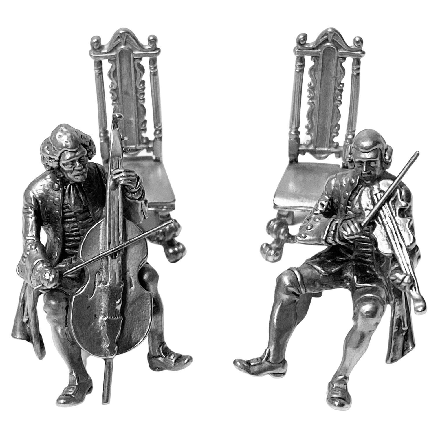 20th Century Exceptional Sterling Silver Miniature Musicians