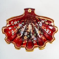 Exceptional Strawberry Dish with its 4 Bohemian Crystal cups
