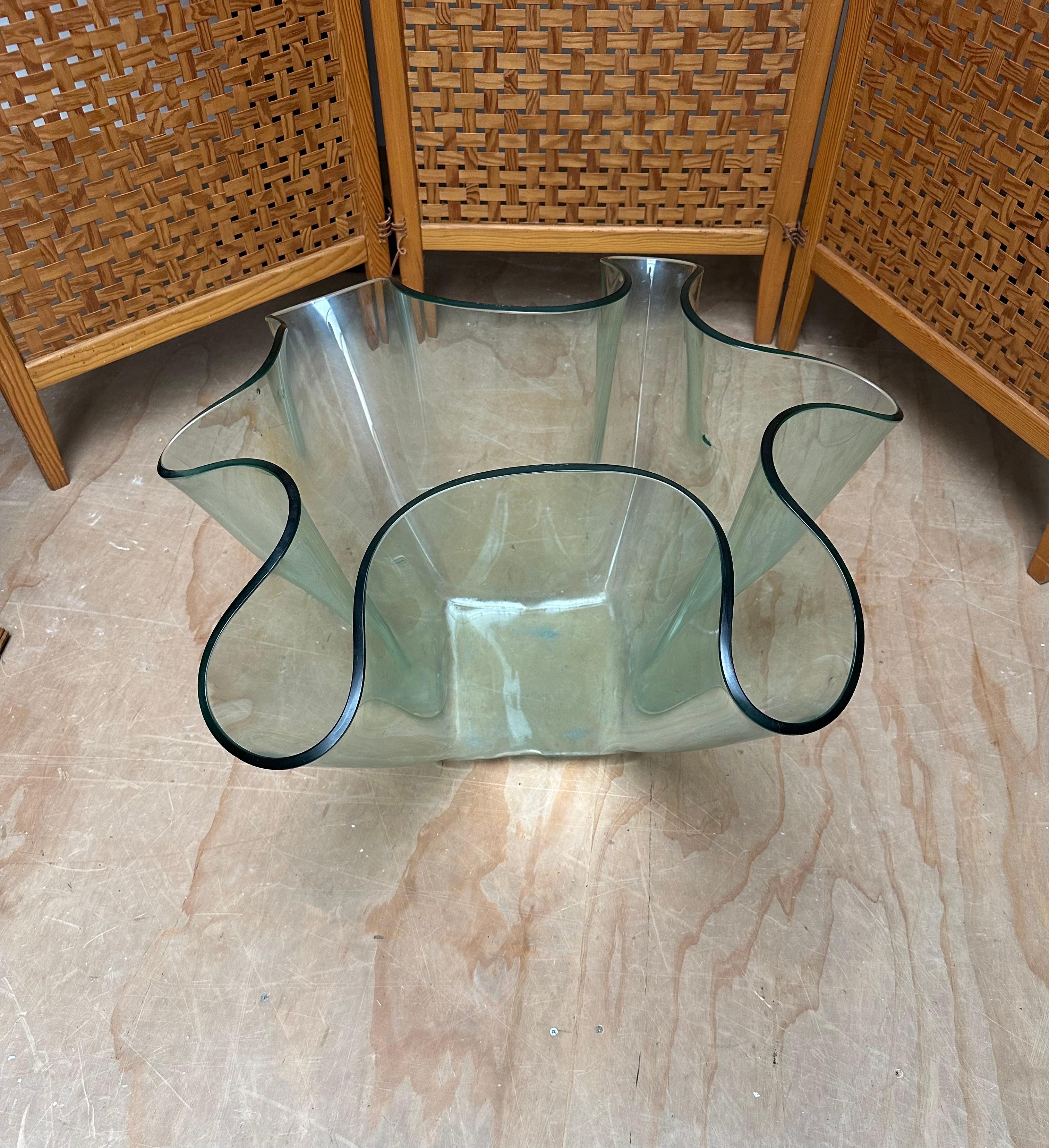 Exceptional Strong & Thick Curved Design Murano, Glass Art Floor Jardiniere Vase For Sale 2