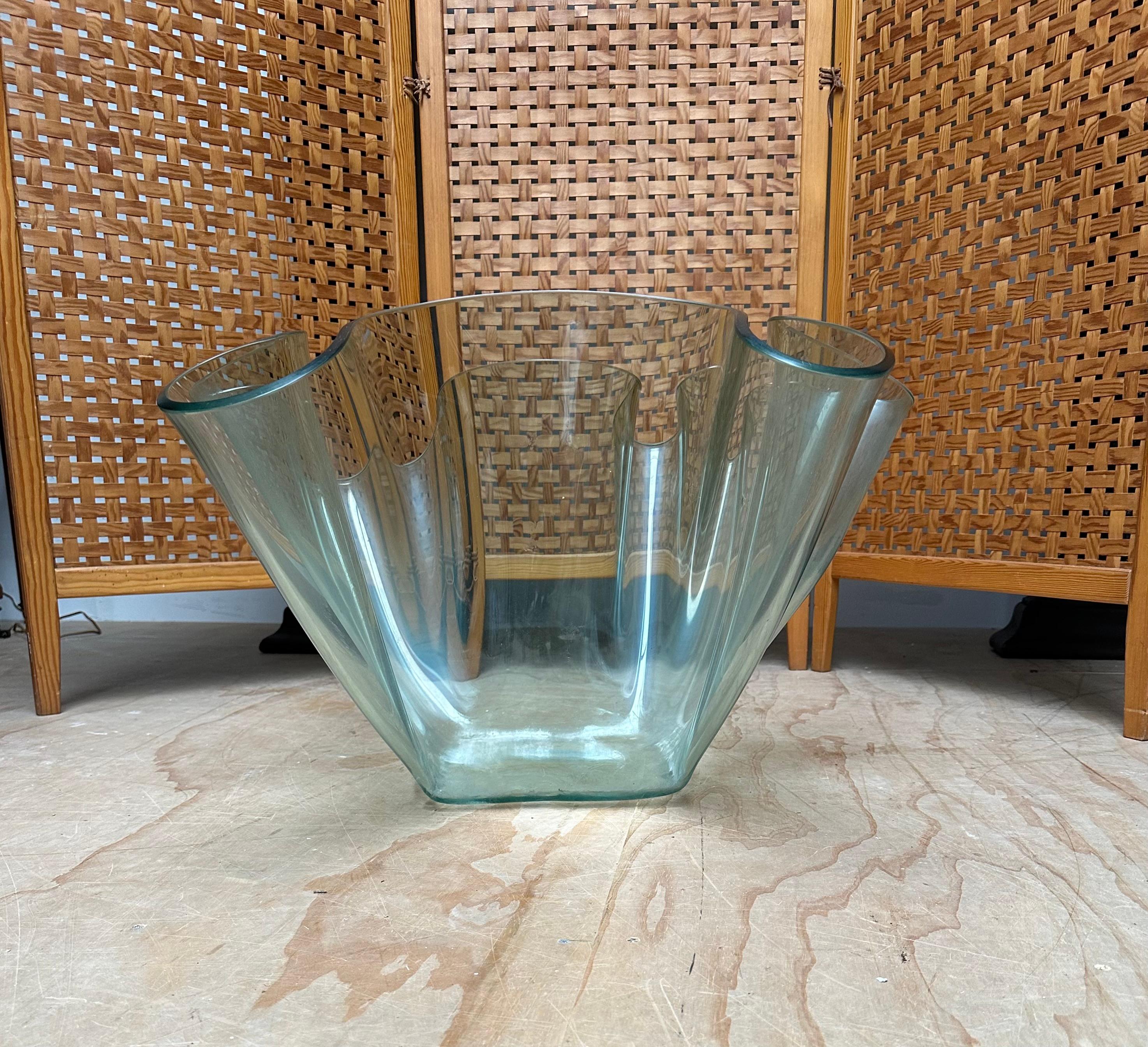 Exceptional Strong & Thick Curved Design Murano, Glass Art Floor Jardiniere Vase For Sale 3