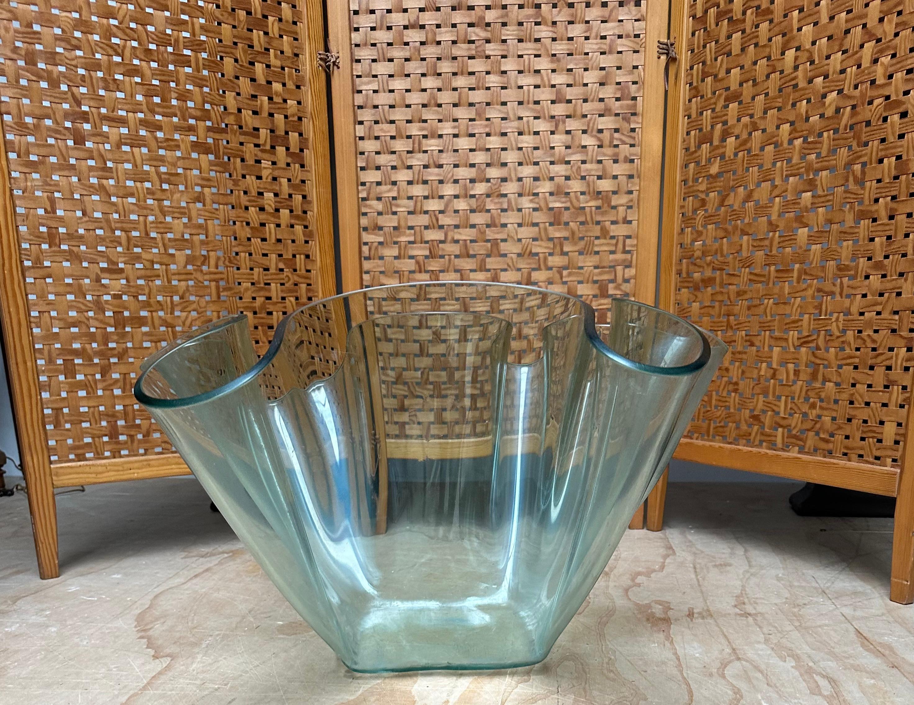 Exceptional Strong & Thick Curved Design Murano, Glass Art Floor Jardiniere Vase For Sale 4