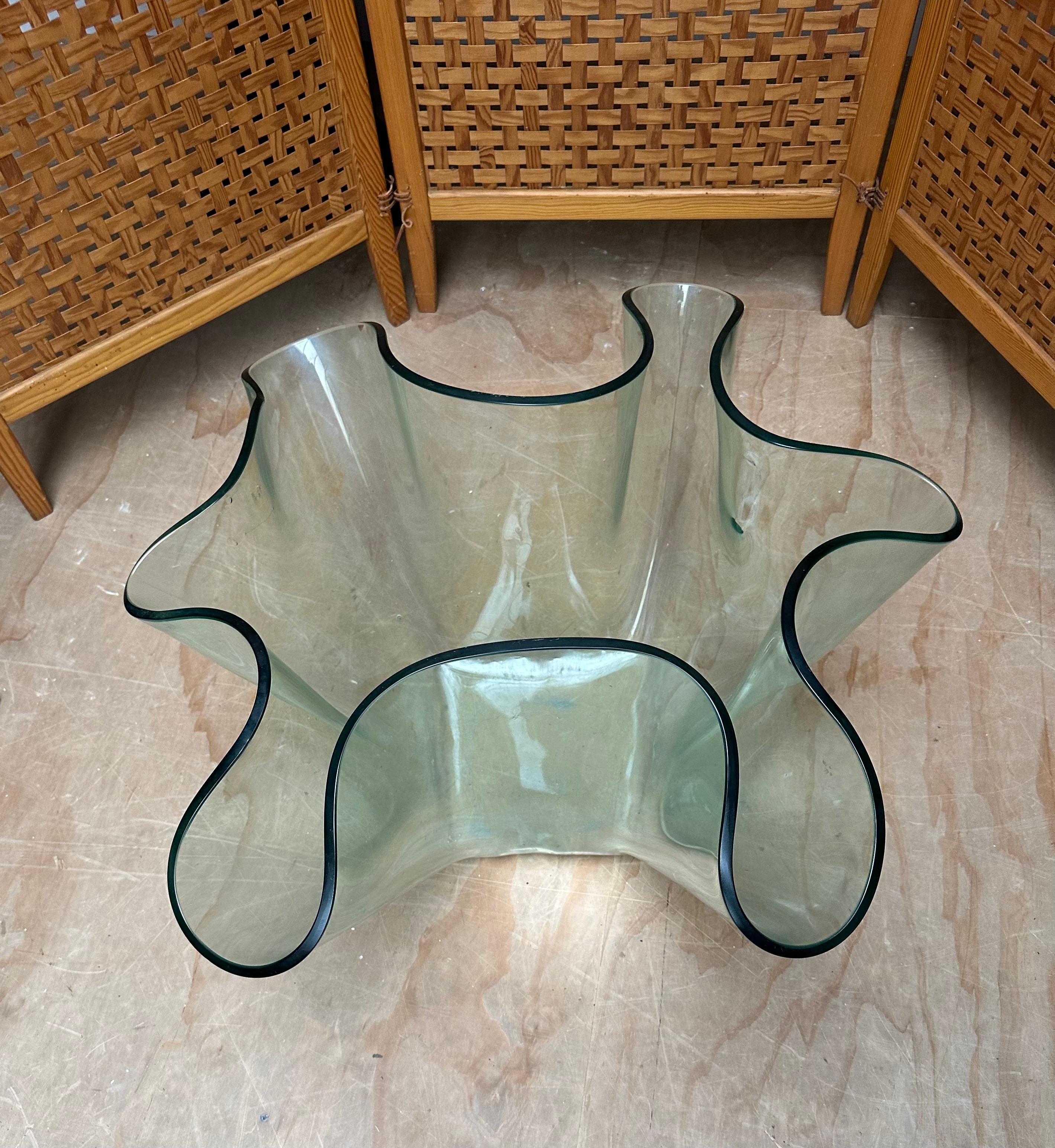 Exceptional Strong & Thick Curved Design Murano, Glass Art Floor Jardiniere Vase For Sale 5