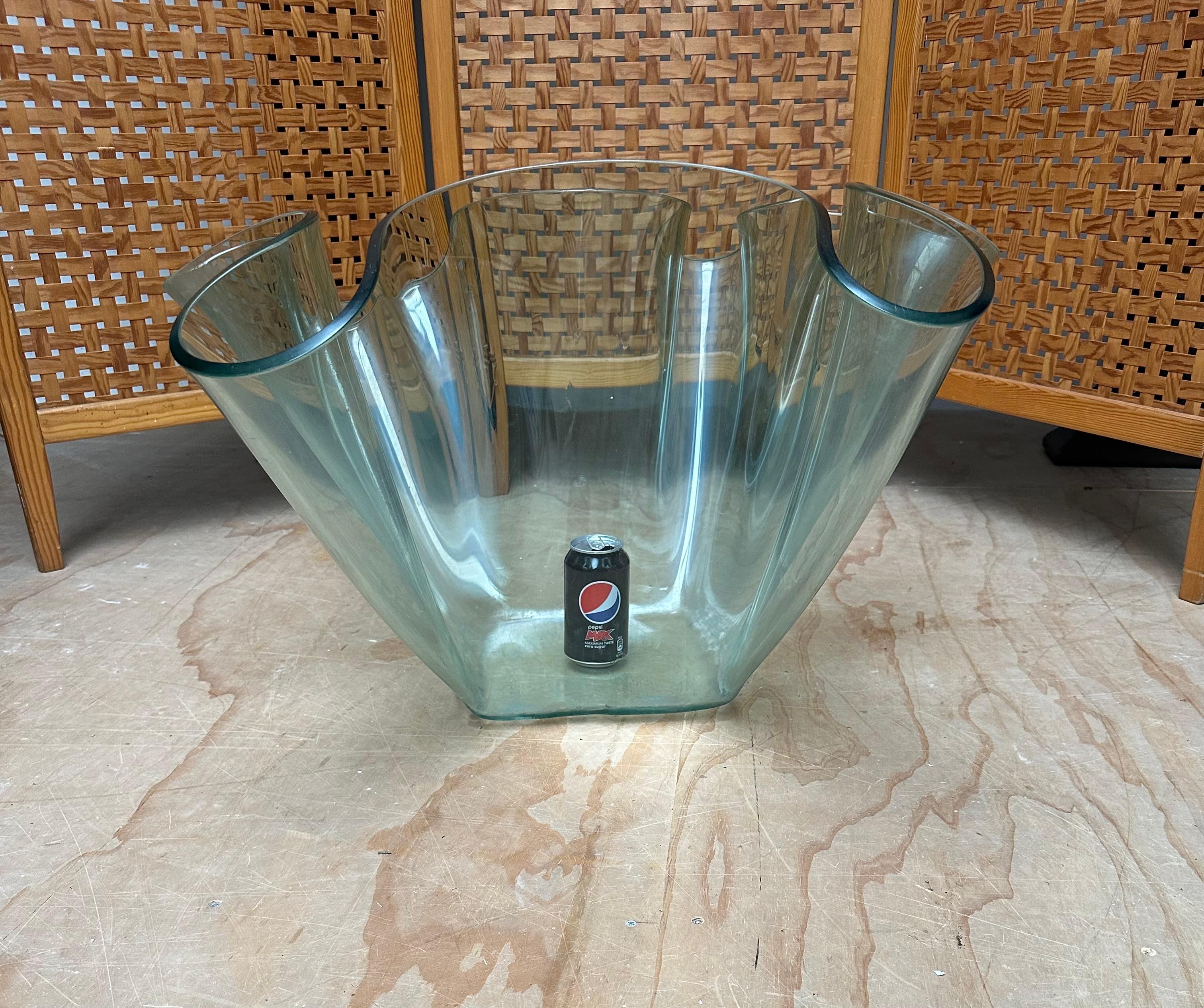 Italian Exceptional Strong & Thick Curved Design Murano, Glass Art Floor Jardiniere Vase For Sale