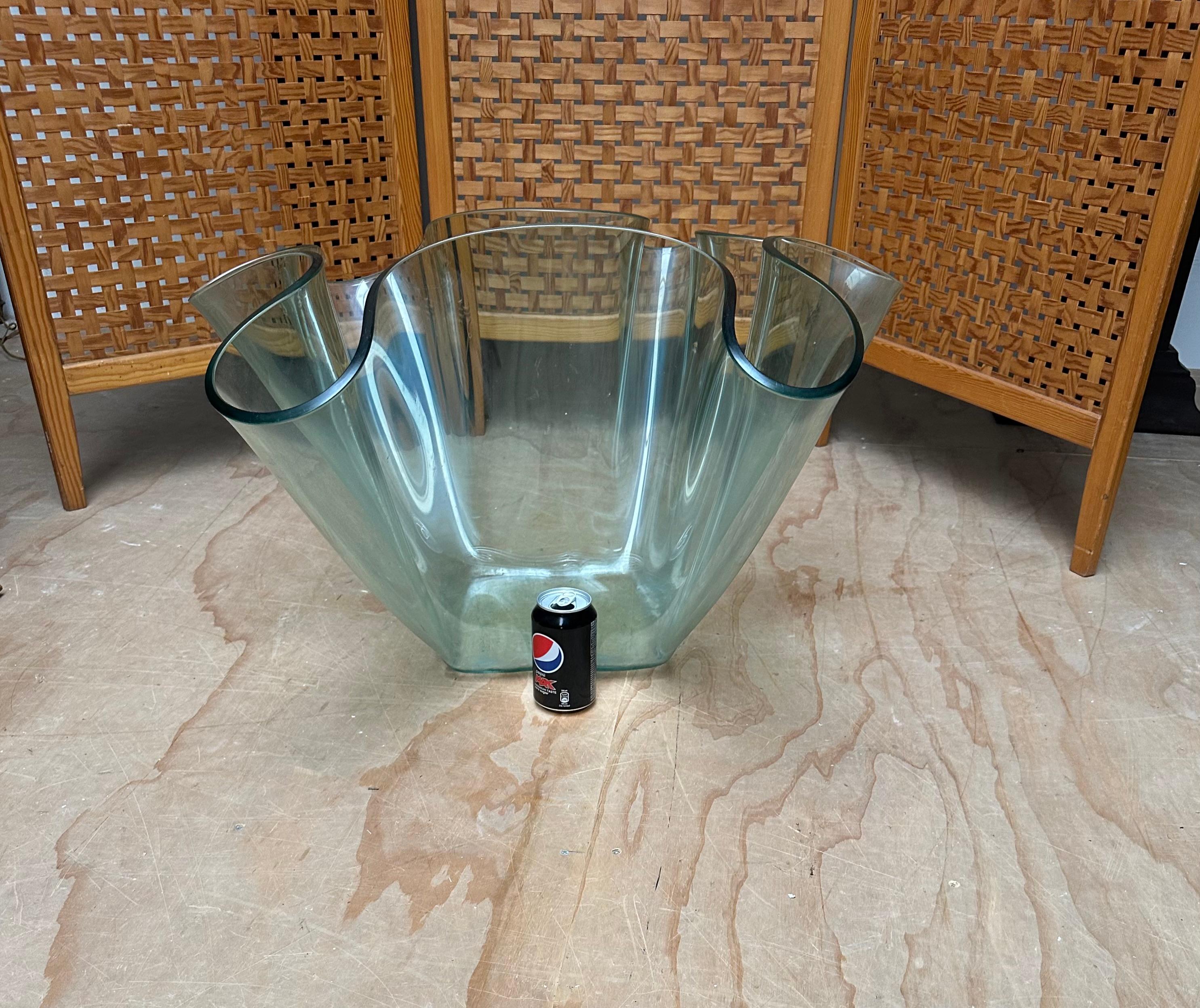 Hand-Crafted Exceptional Strong & Thick Curved Design Murano, Glass Art Floor Jardiniere Vase For Sale