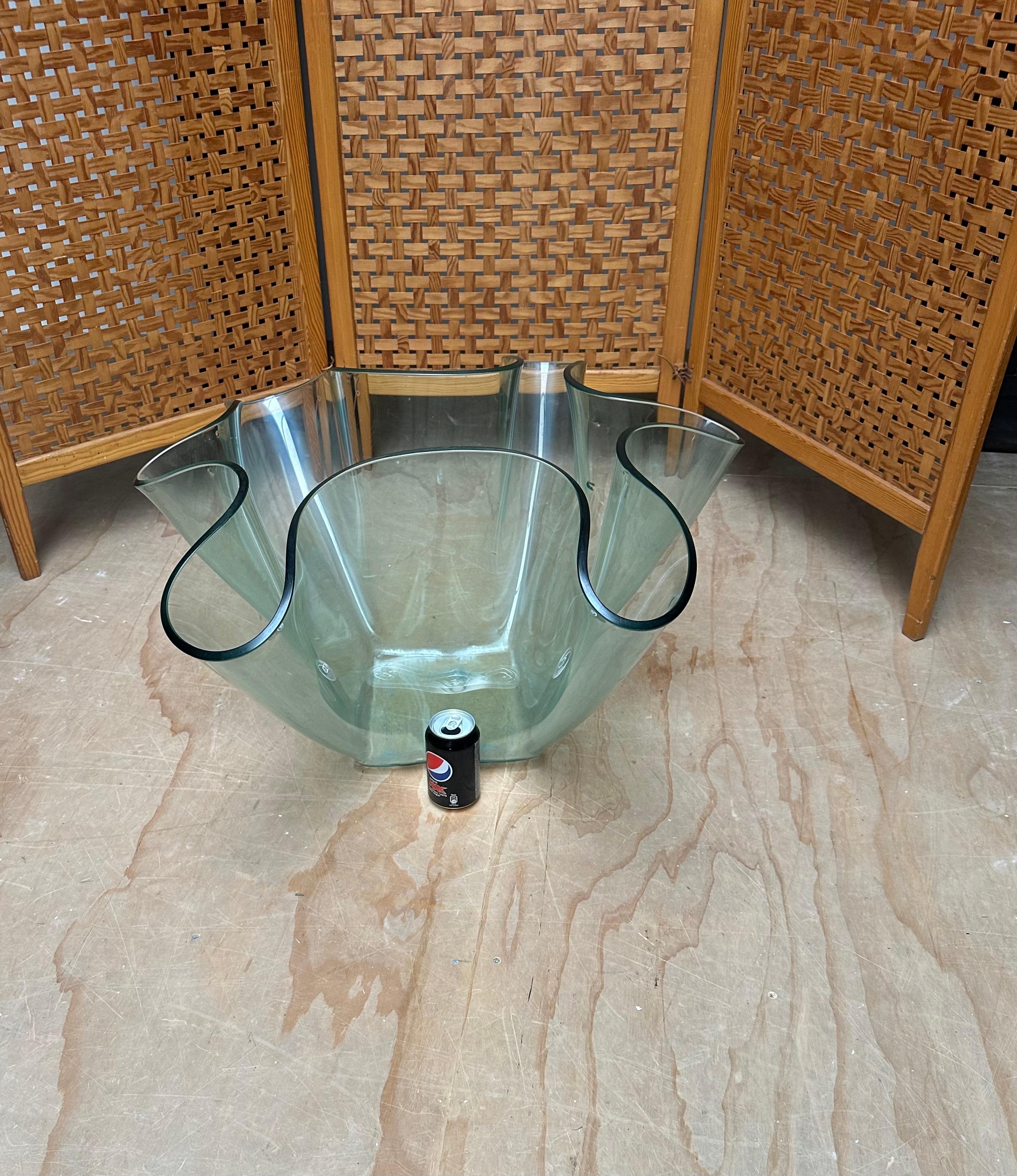 20th Century Exceptional Strong & Thick Curved Design Murano, Glass Art Floor Jardiniere Vase For Sale