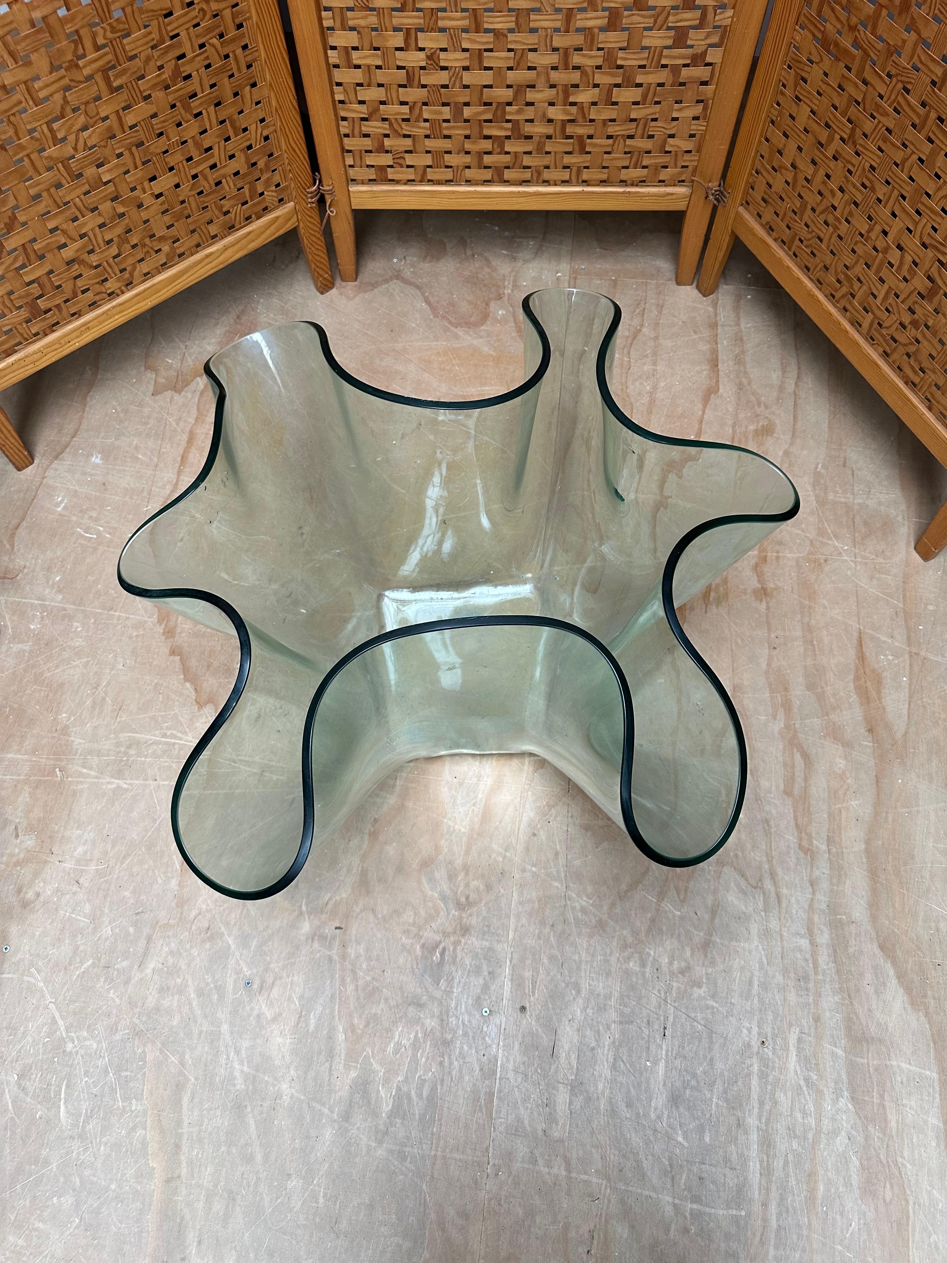 Art Glass Exceptional Strong & Thick Curved Design Murano, Glass Art Floor Jardiniere Vase For Sale