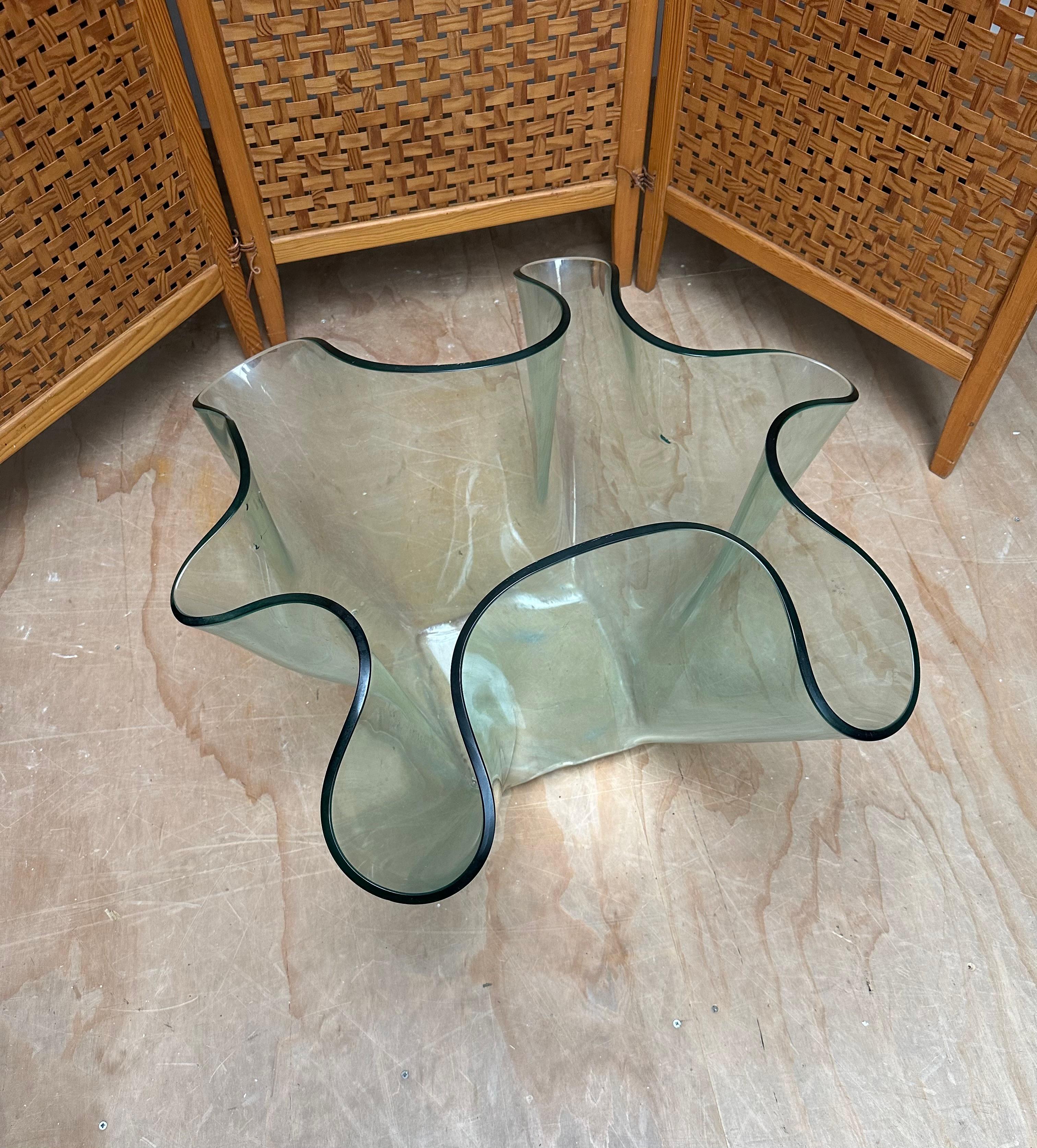 Exceptional Strong & Thick Curved Design Murano, Glass Art Floor Jardiniere Vase For Sale 1