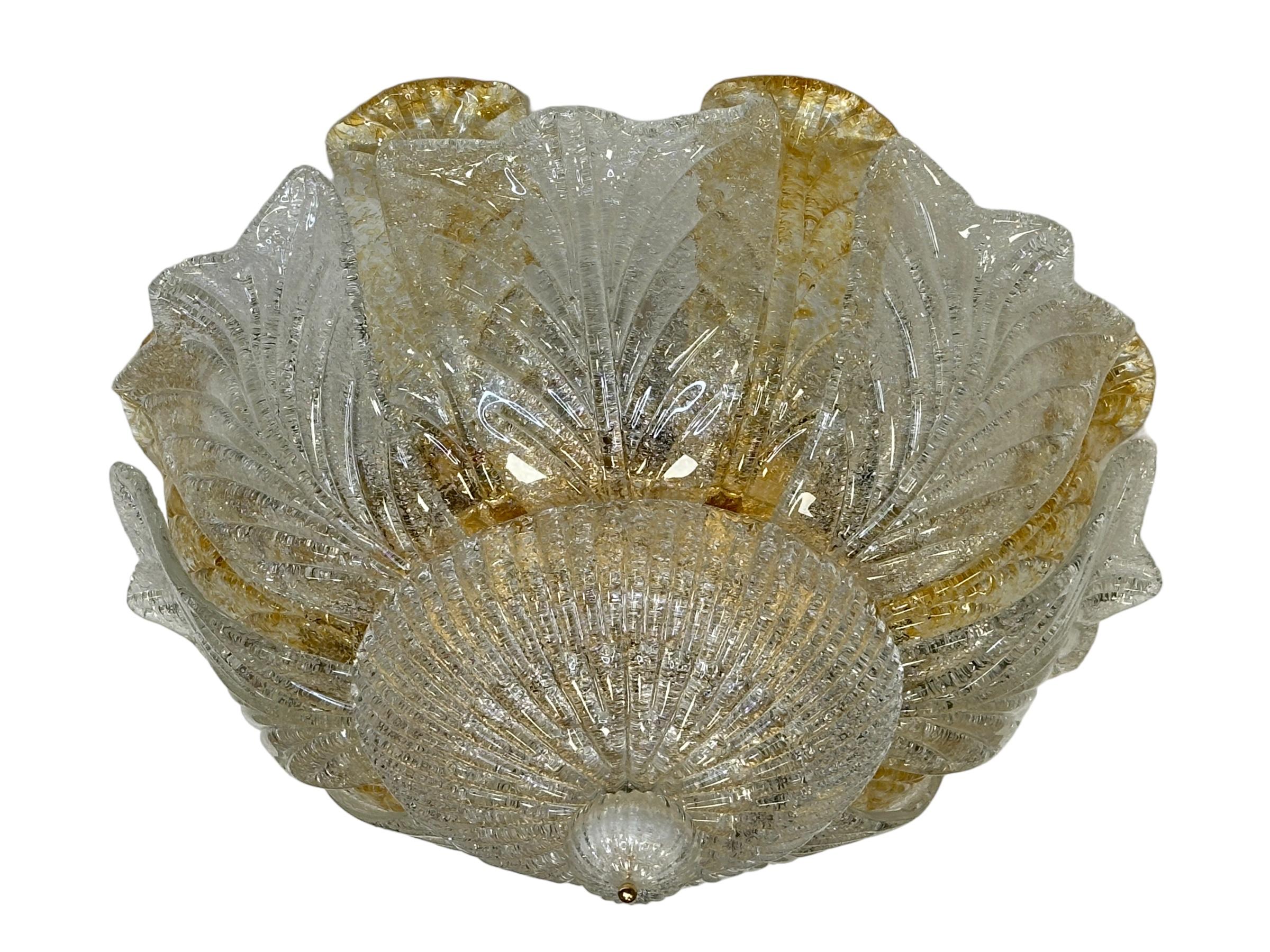 Exceptional Stunning Murano Glass Flush Mount Chandelier, Mid-Century Modern For Sale 2