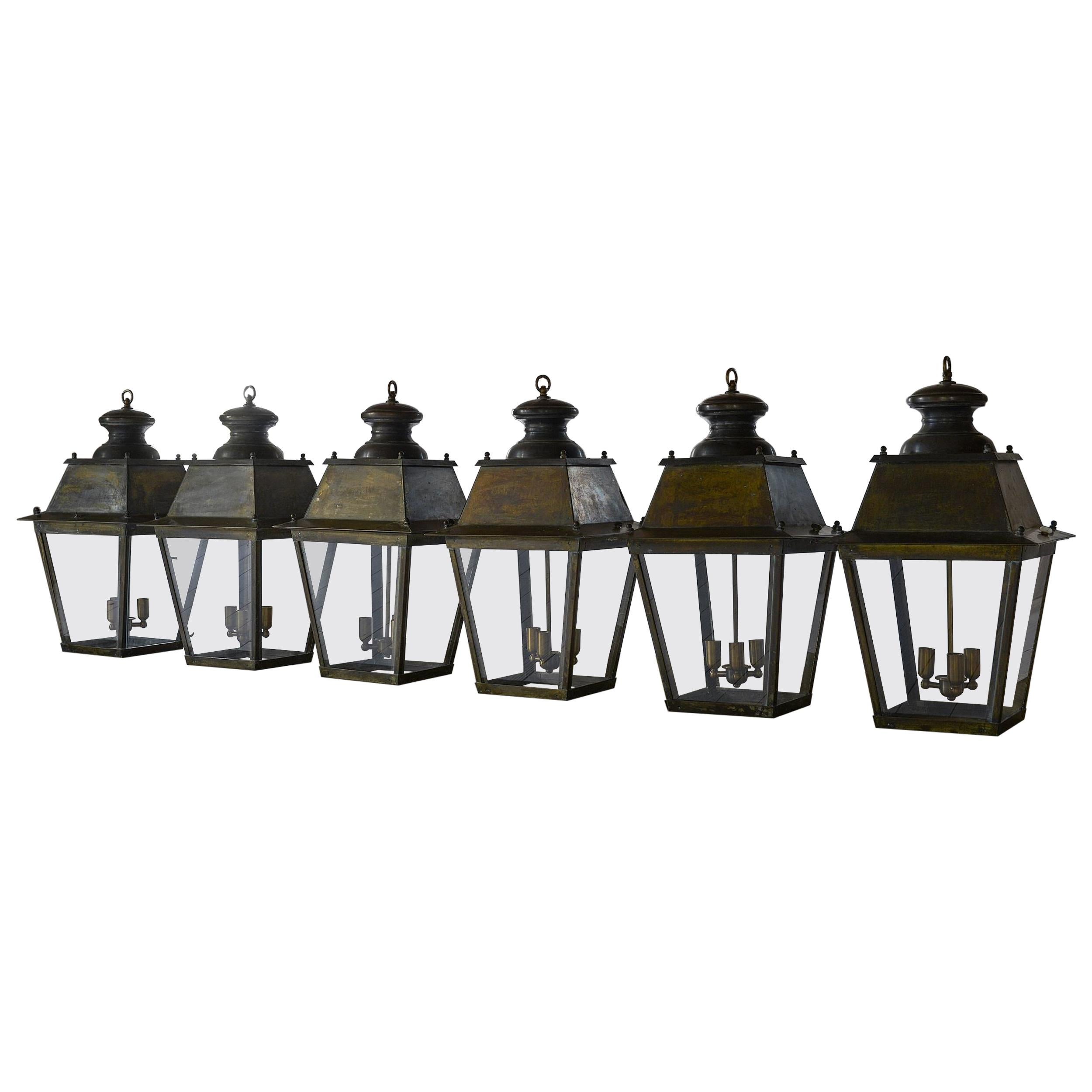 Exceptional Suite of 6 French Antique Restored Large Lanterns
