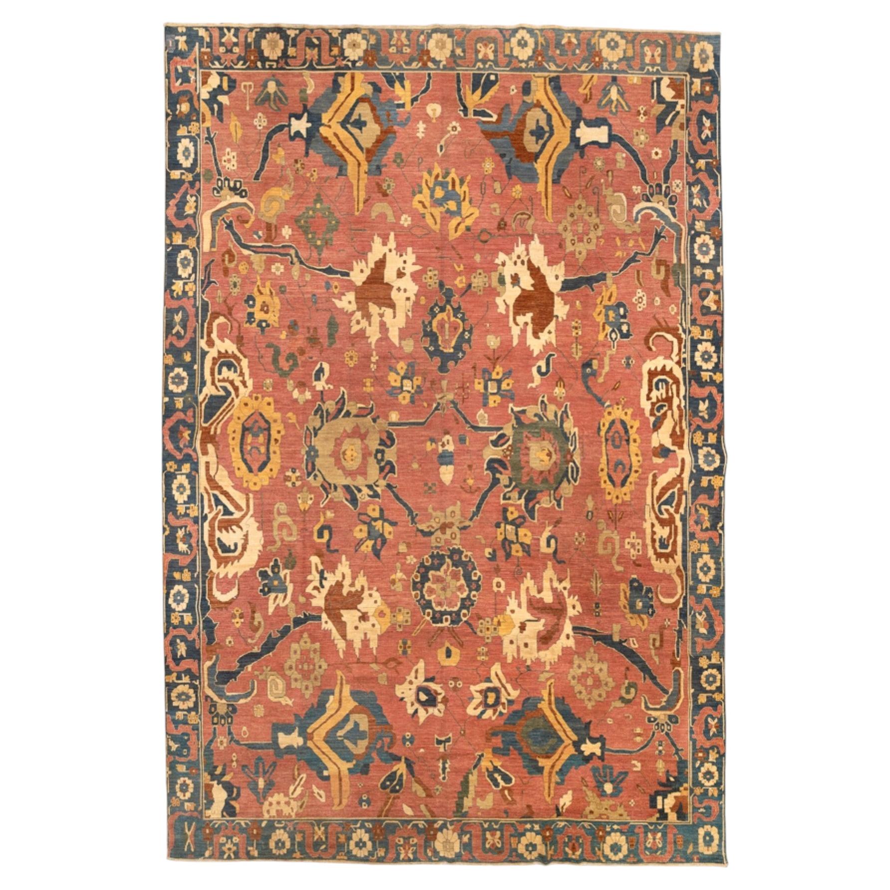 Außergewöhnlicher Teppich im Sultanabad-Stil mit terrakottafarbenem Grund und Blumenmuster