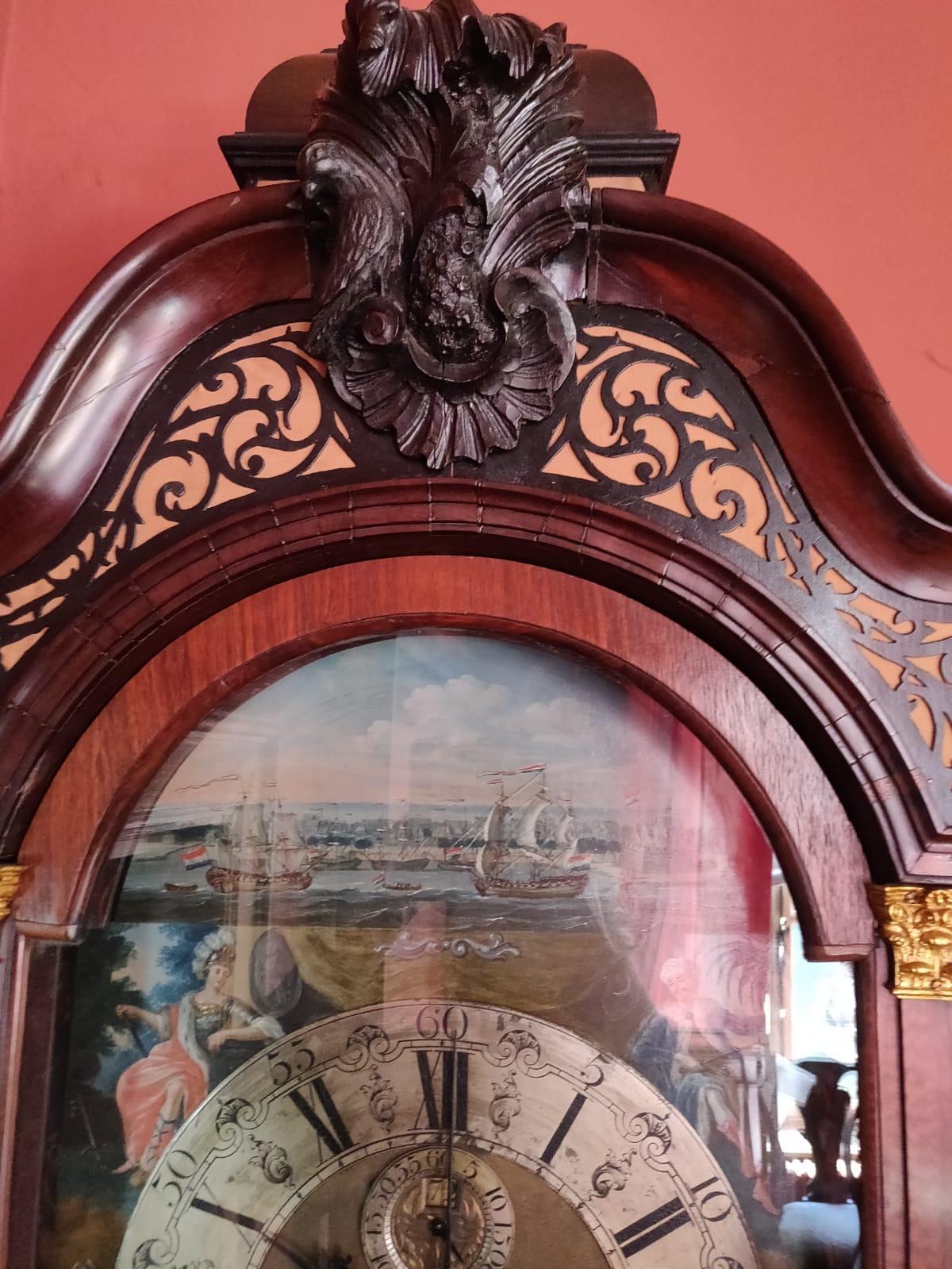 18th Century Exceptional Surinam-Themed Amsterdam Long-Case Clock For Sale