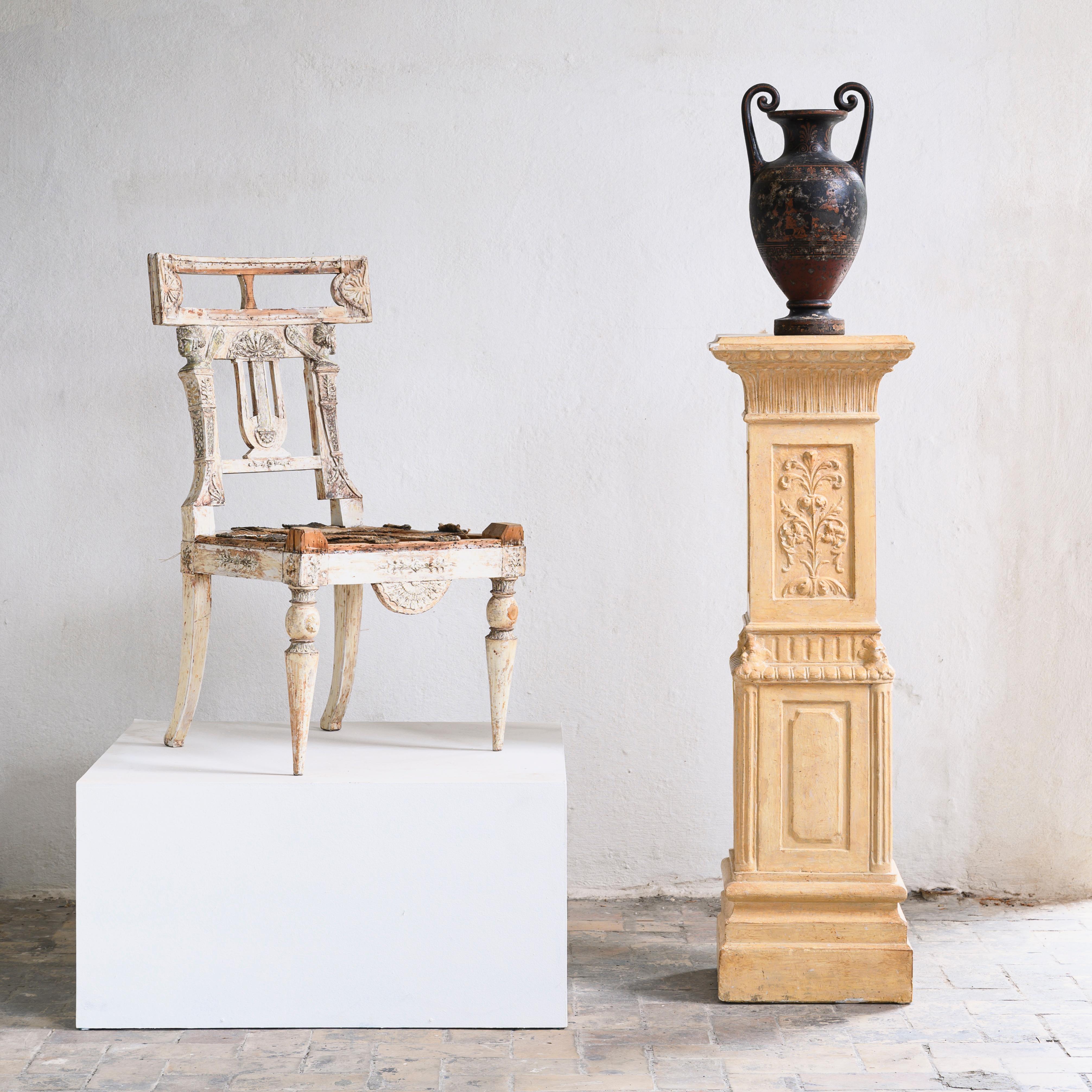 Exceptional Swedish 19th century Empire plaster column with a faux stone finish. The column is decorated with stunning designs, very well executed with exquisite details throughout, circa 1830, Sweden.