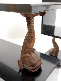 Exceptional Swedish Art Deco Console Tables with Hand-Carved Dolphin Sculptures.