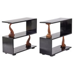 Exceptional Swedish Art Deco Console Tables with Hand-Carved Dolphin Sculptures.
