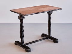 Exceptional Swedish Grace Side Table with Carved Frame, Oak Top, Sweden, 1930s