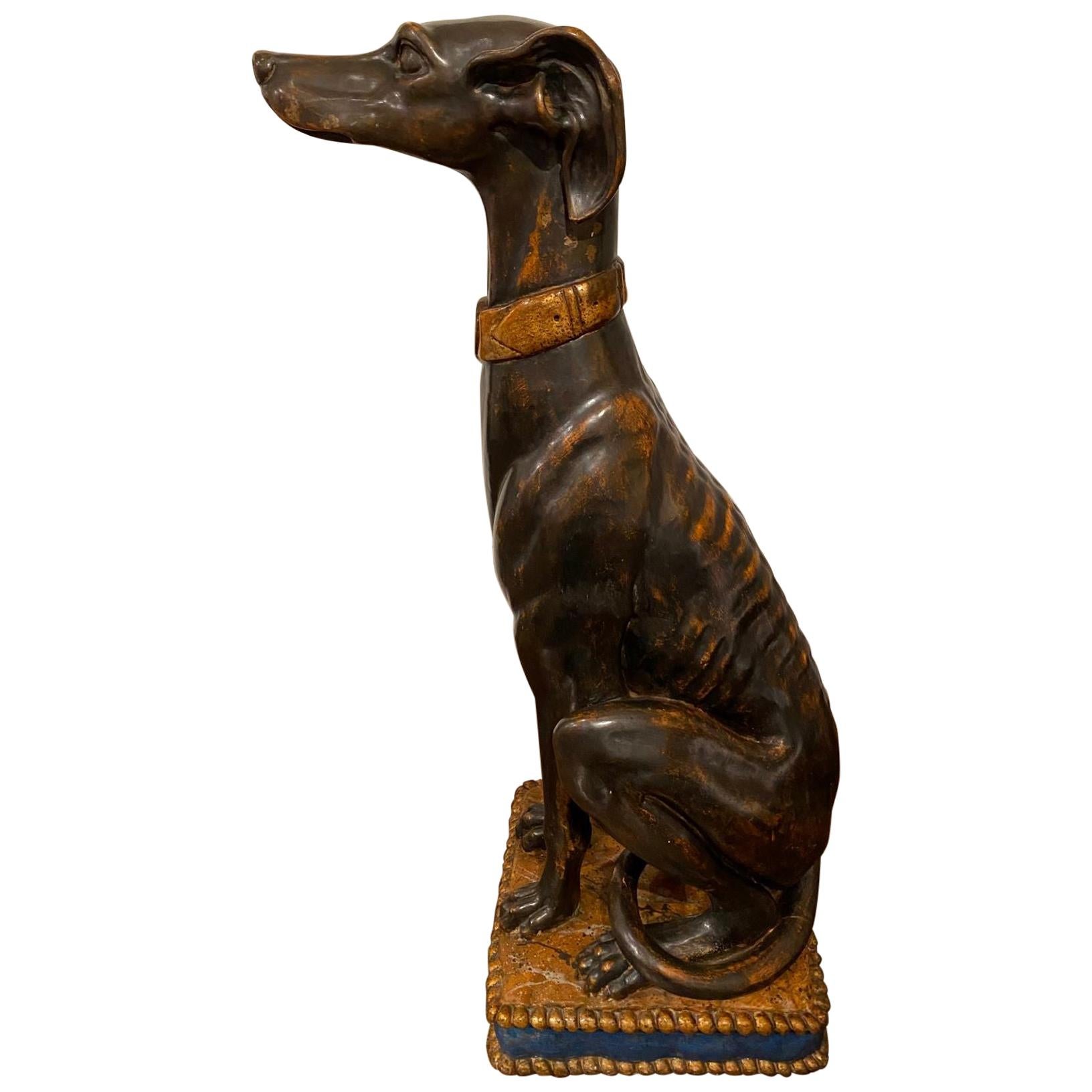 Exceptional Tall Polychrome Giltwood Sculpture of a Greyhound, Italy	 For Sale