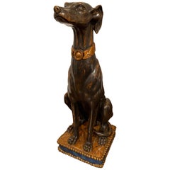 Exceptional Tall Polychrome Giltwood Sculpture of a Greyhound, Italy