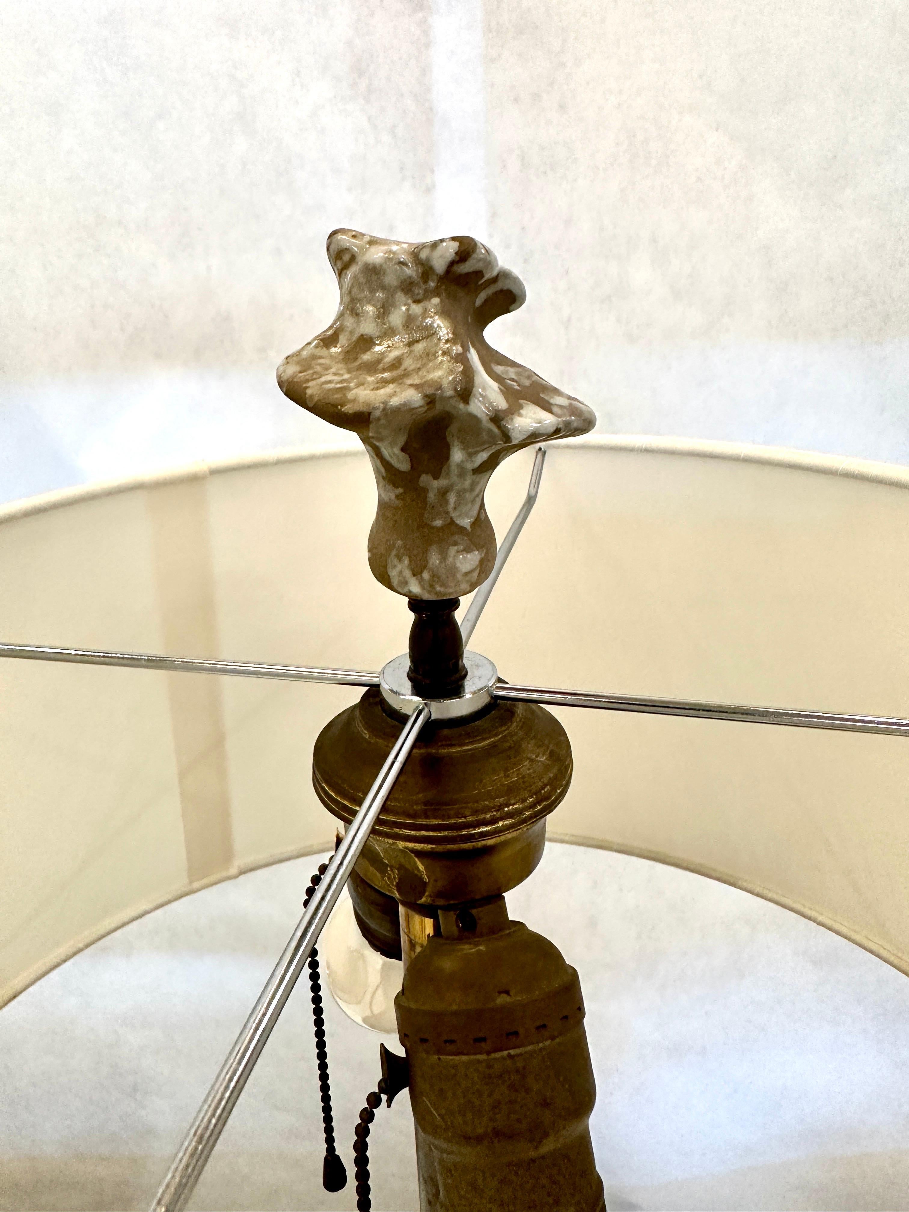 Mid-Century Modern Exceptional Textured & Glazed Pottery Globe Lamp For Sale