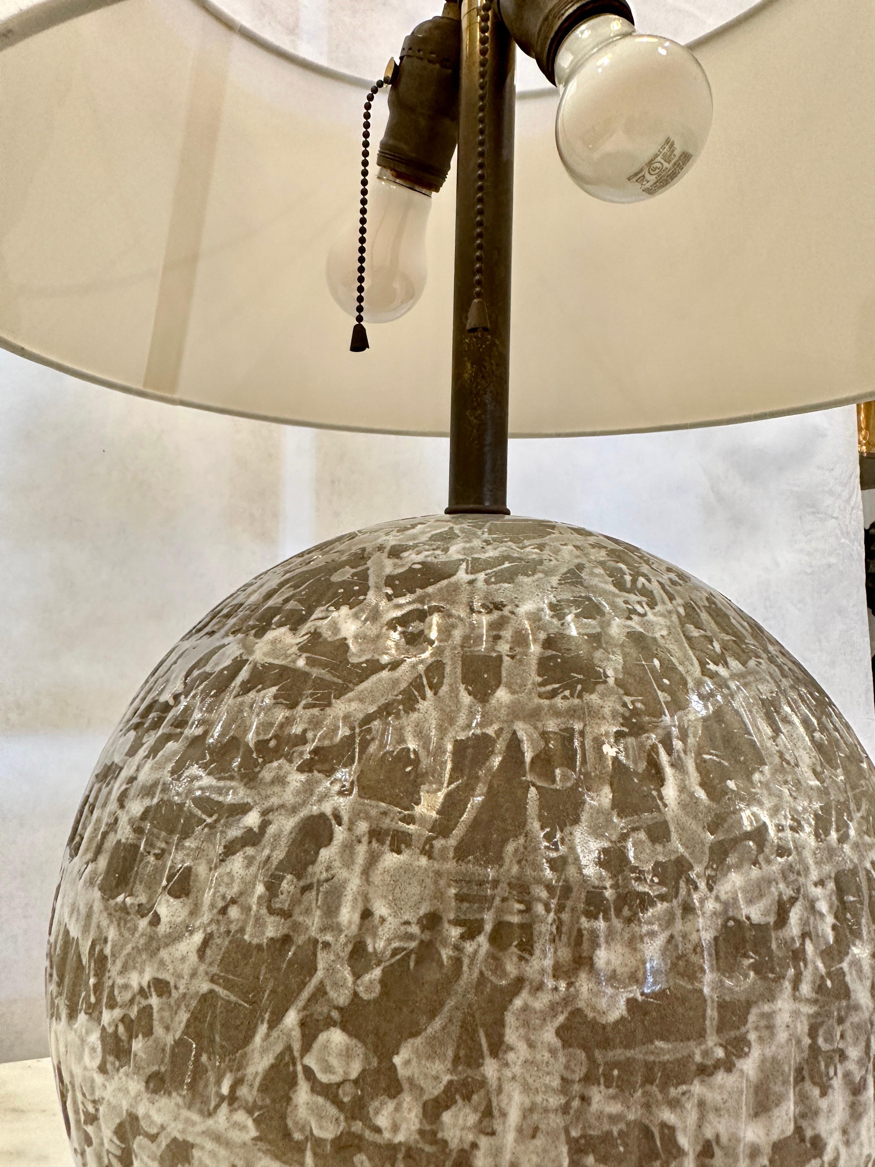 Exceptional Textured & Glazed Pottery Globe Lamp In Good Condition For Sale In North Miami, FL