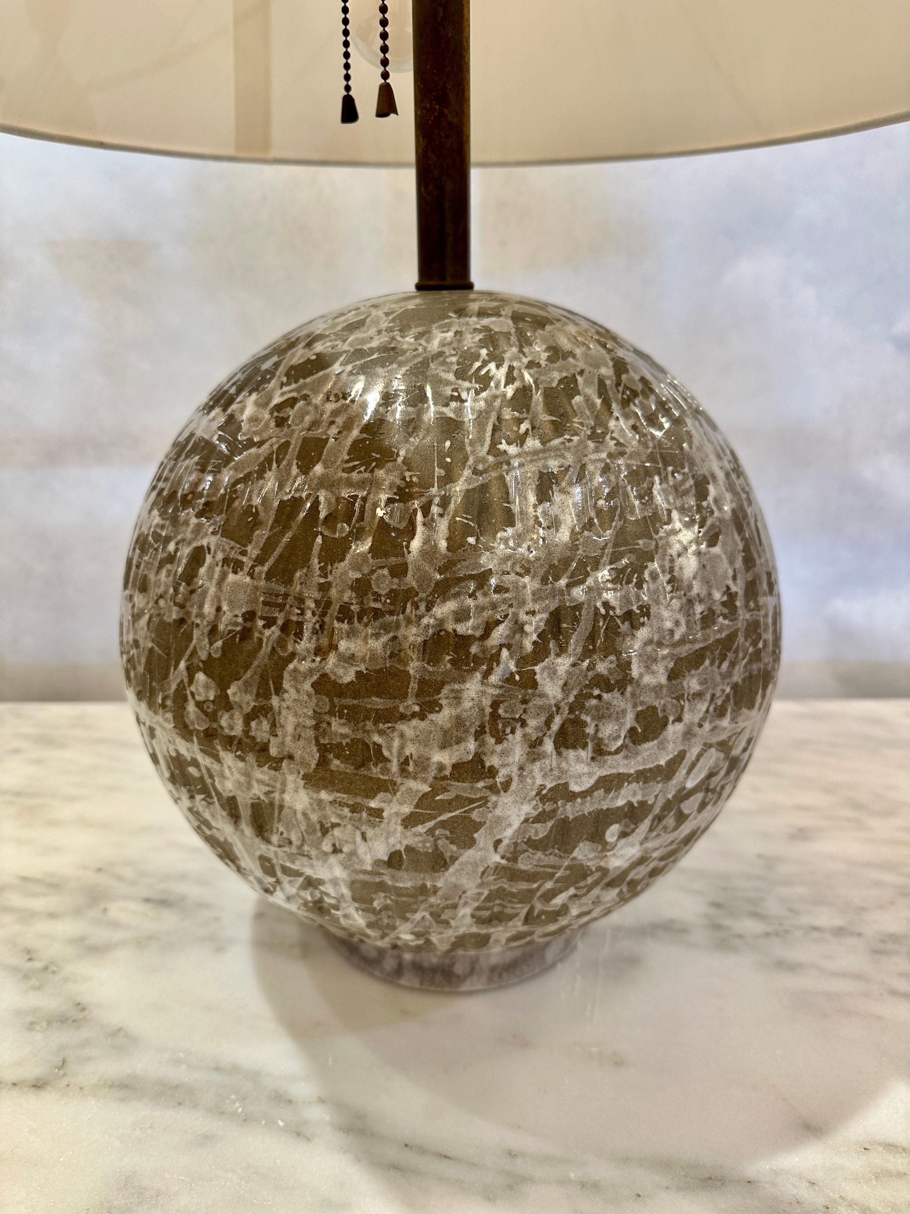 Ceramic Exceptional Textured & Glazed Pottery Globe Lamp For Sale