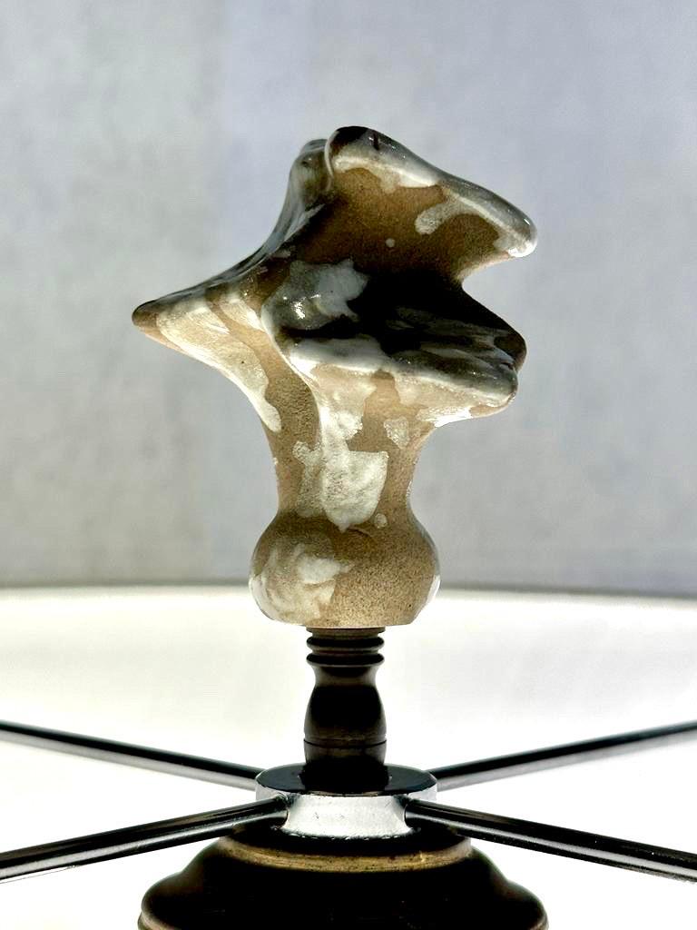 Exceptional Textured & Glazed Pottery Globe Lamp For Sale 1