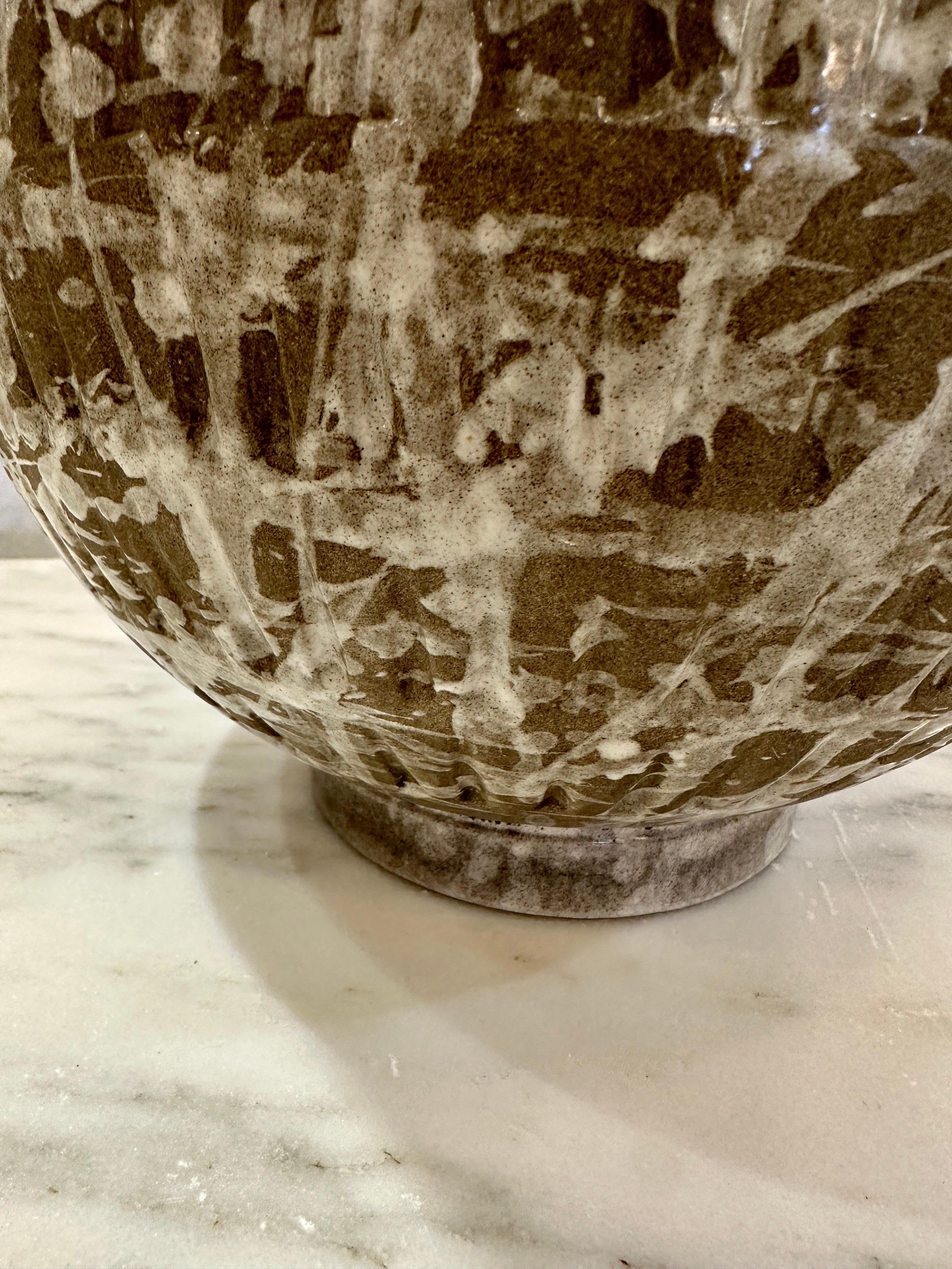 Exceptional Textured & Glazed Pottery Globe Lamp For Sale 2