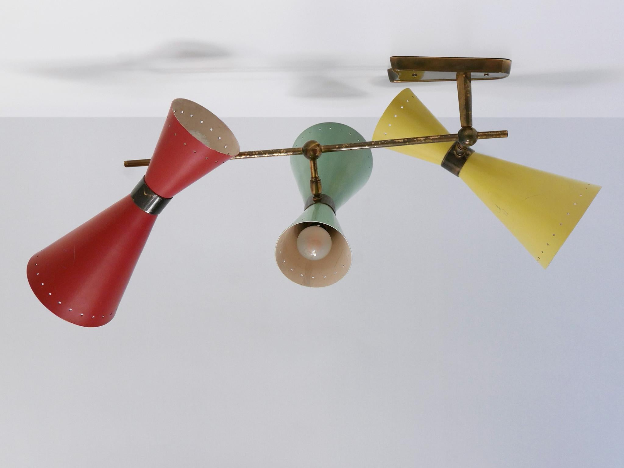 Außergewöhnliche dreiarmige Diabolo-Konsole oder Deckenleuchte von BAG Turgi 1950er Jahre im Zustand „Gut“ im Angebot in Munich, DE