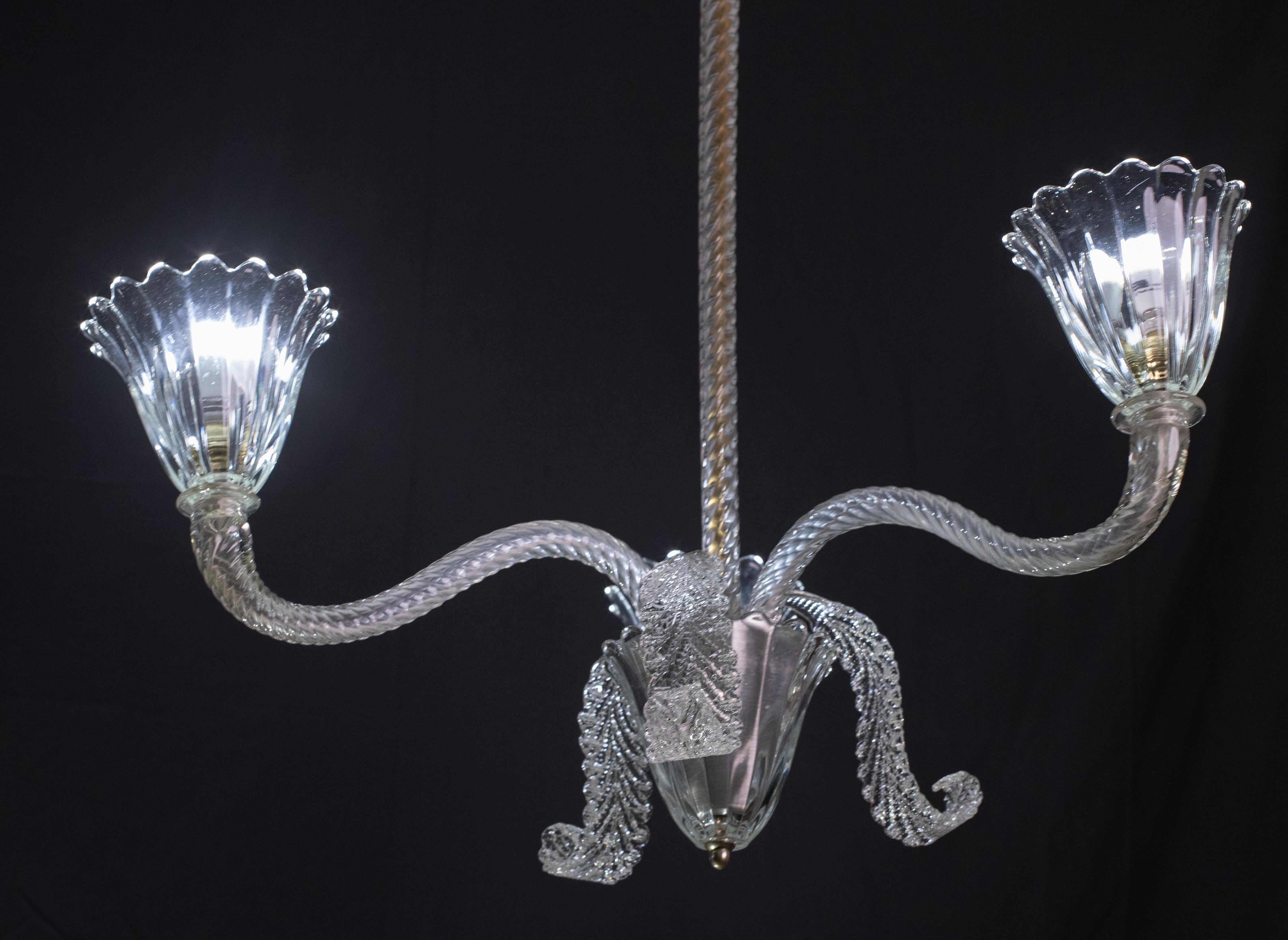 Exceptional Three Arms Chandelier by Barovier e Toso, 1950s In Good Condition For Sale In Roma, IT
