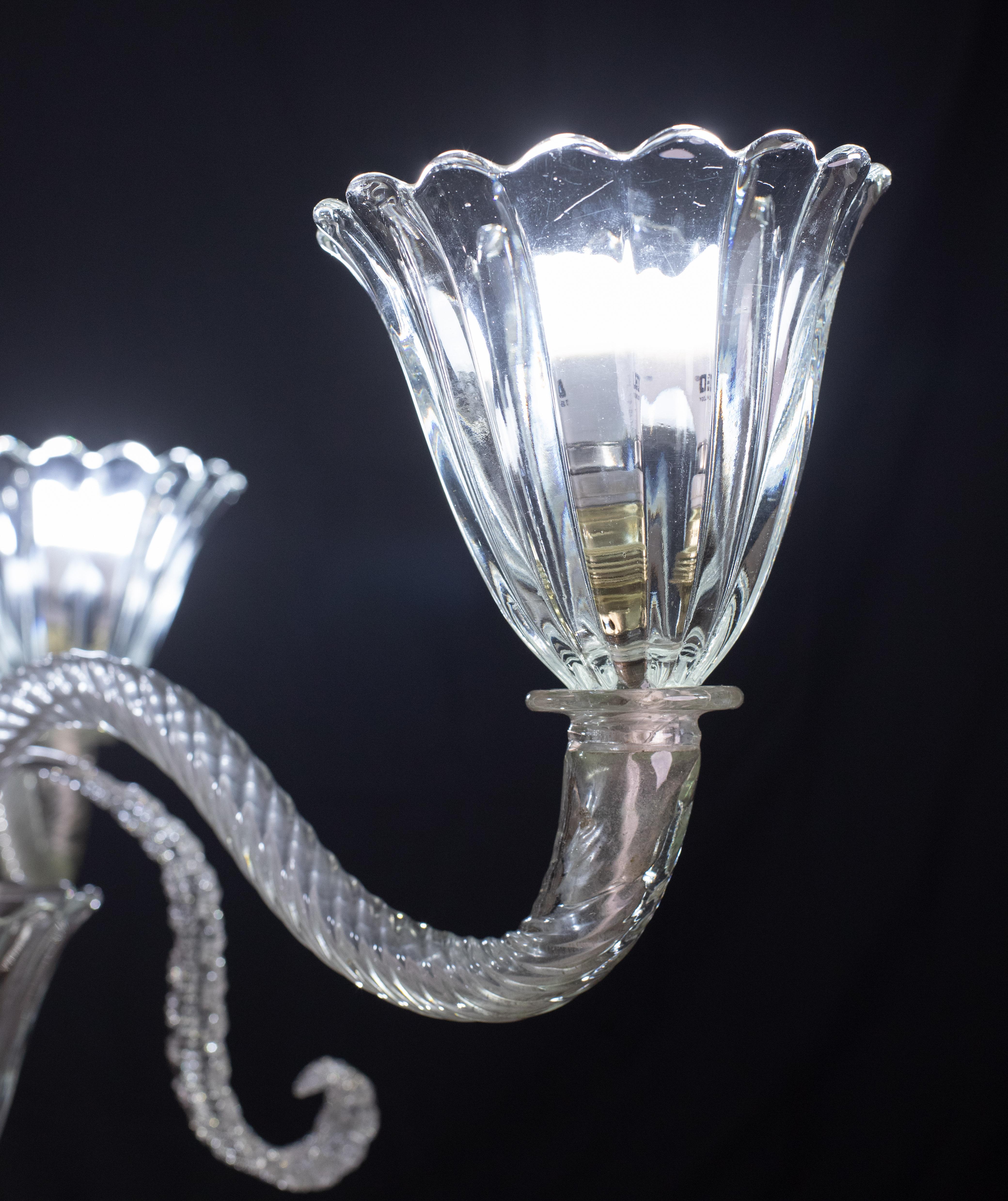 Murano Glass Exceptional Three Arms Chandelier by Barovier e Toso, 1950s For Sale