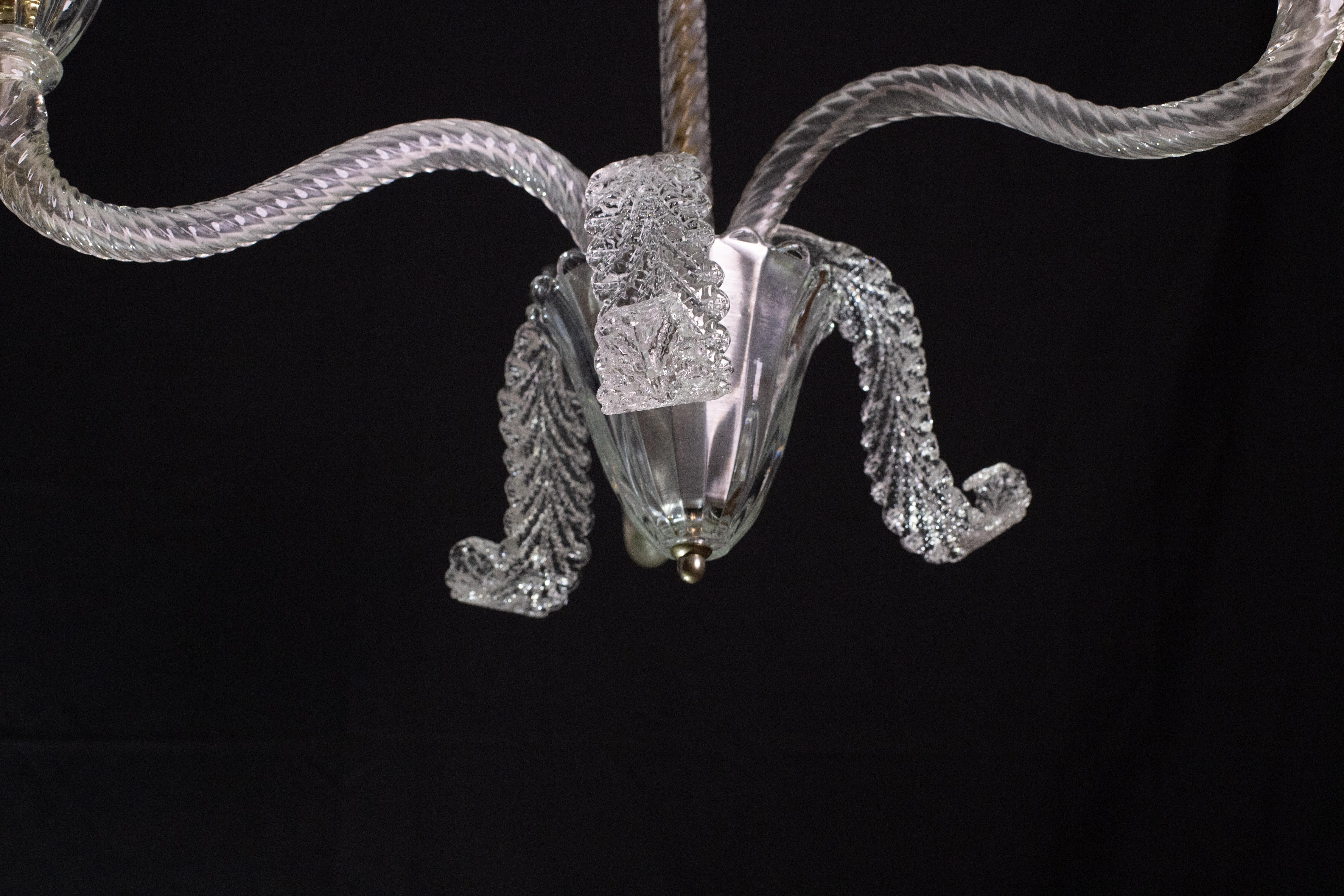 Exceptional Three Arms Chandelier by Barovier e Toso, 1950s For Sale 2