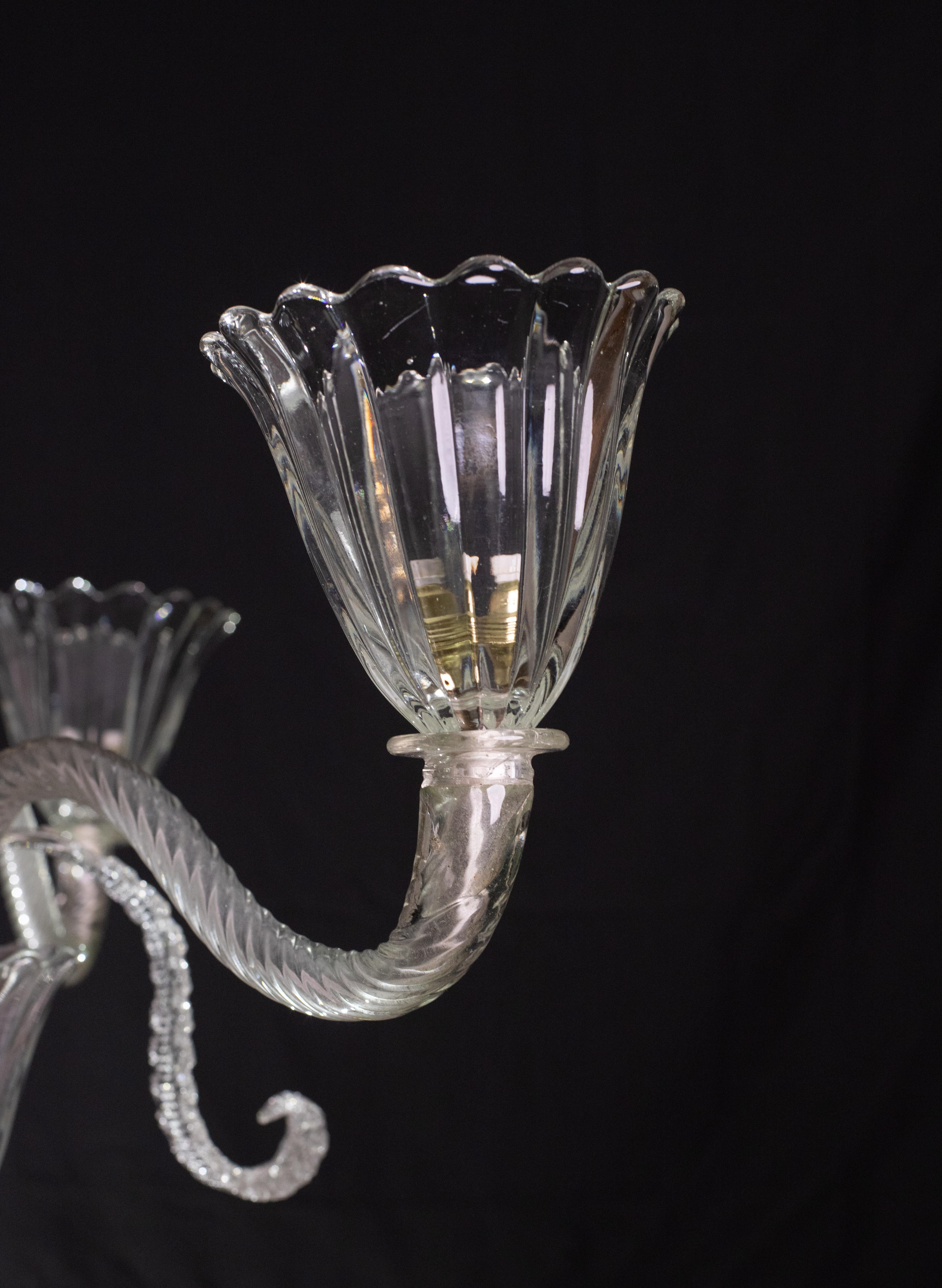 Exceptional Three Arms Chandelier by Barovier e Toso, 1950s For Sale 4