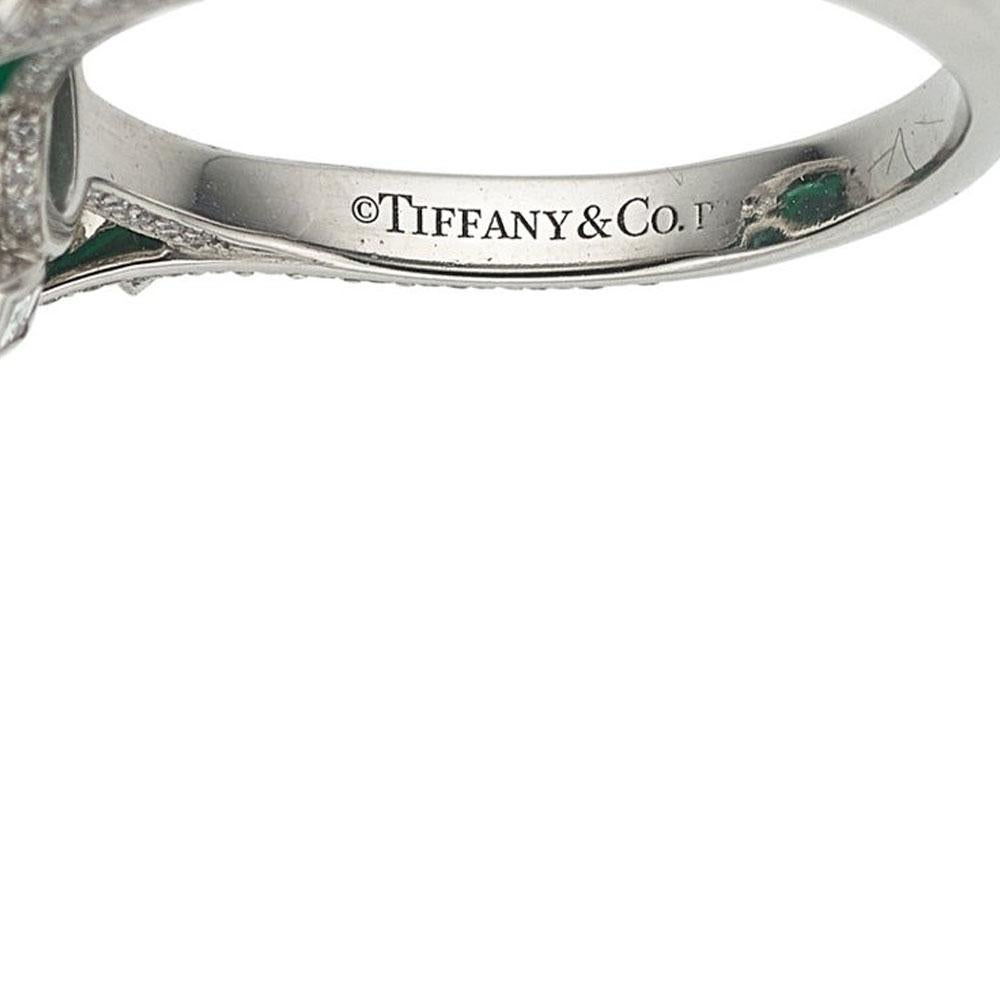 Women's Exceptional Tiffany & Co. Emerald Diamond Platinum Cocktail Ring For Sale