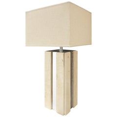Exceptional Traventine Table Lamp with Chrome Accents, 1960s