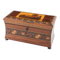 Exceptional Tunbridge Ware Double Compartment Tea Caddy with Rare Image of Pensh