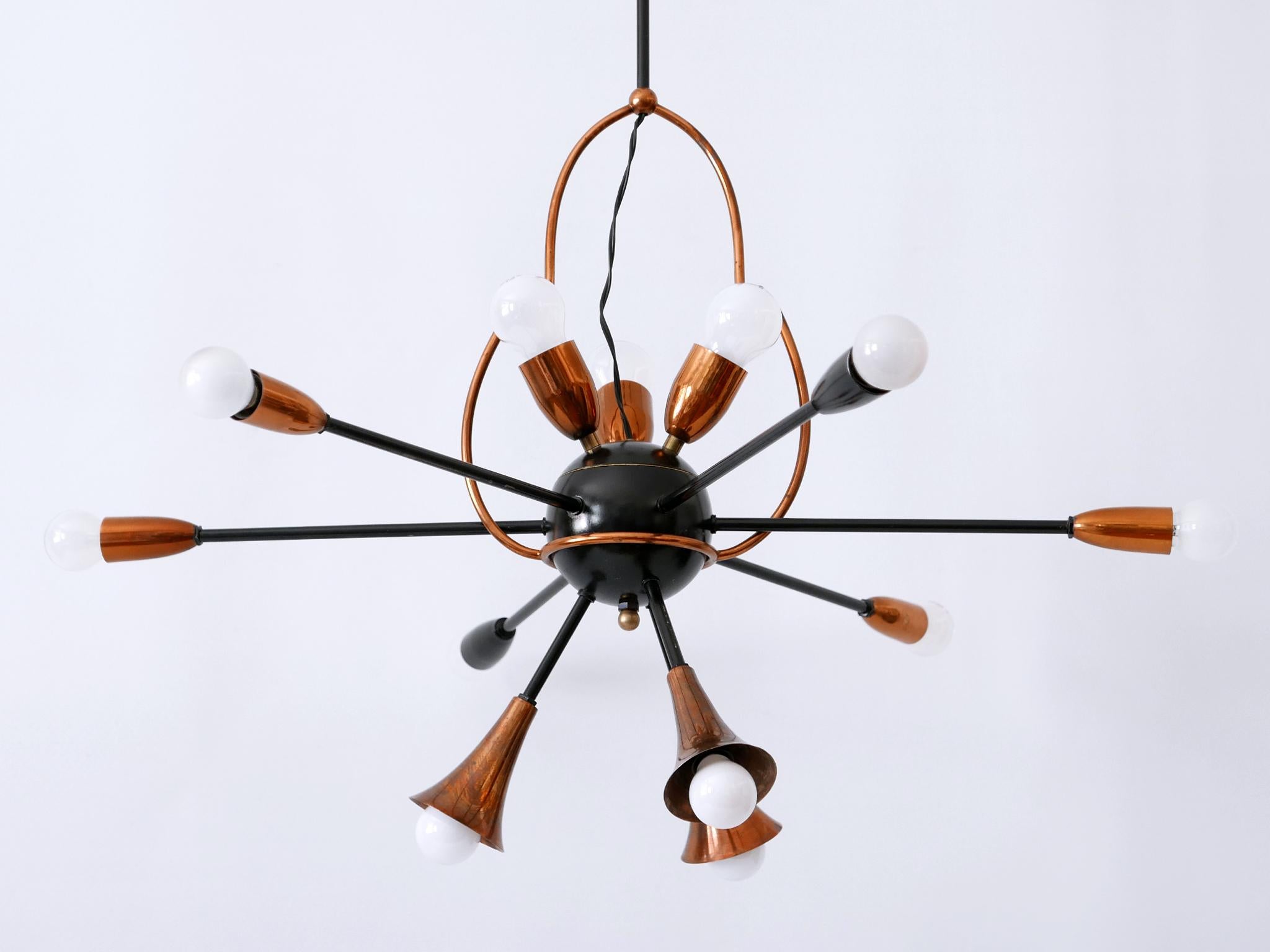 Exceptional Twelve-Flamed Sputnik Chandelier or Pendant Lamp Austria 1950s For Sale 3