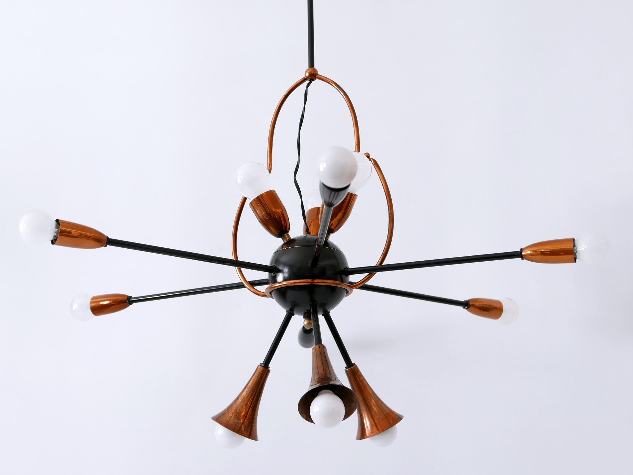 Exceptional Twelve-Flamed Sputnik Chandelier or Pendant Lamp Austria 1950s For Sale 4
