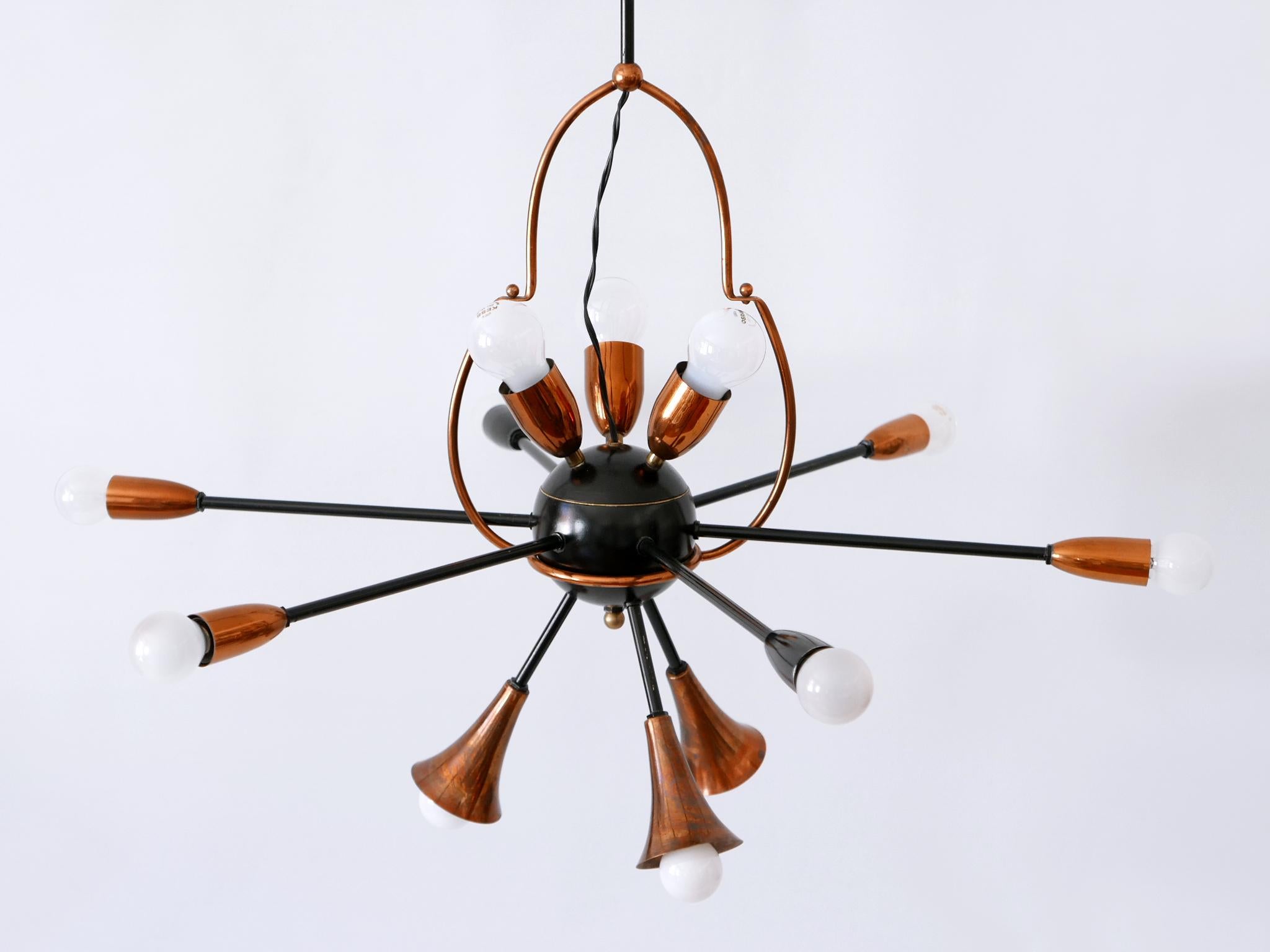 Exceptional Twelve-Flamed Sputnik Chandelier or Pendant Lamp Austria 1950s For Sale 5