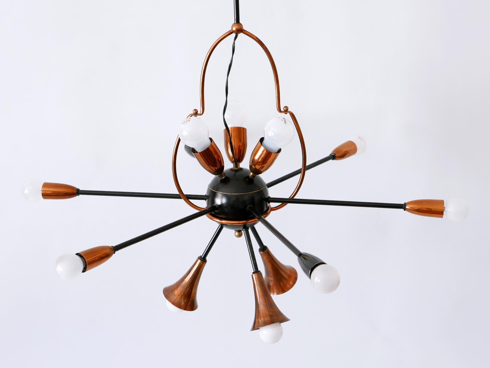 Excepcional araña o lámpara colgante Sputnik de doce brazos Austria Años 50 en venta 7