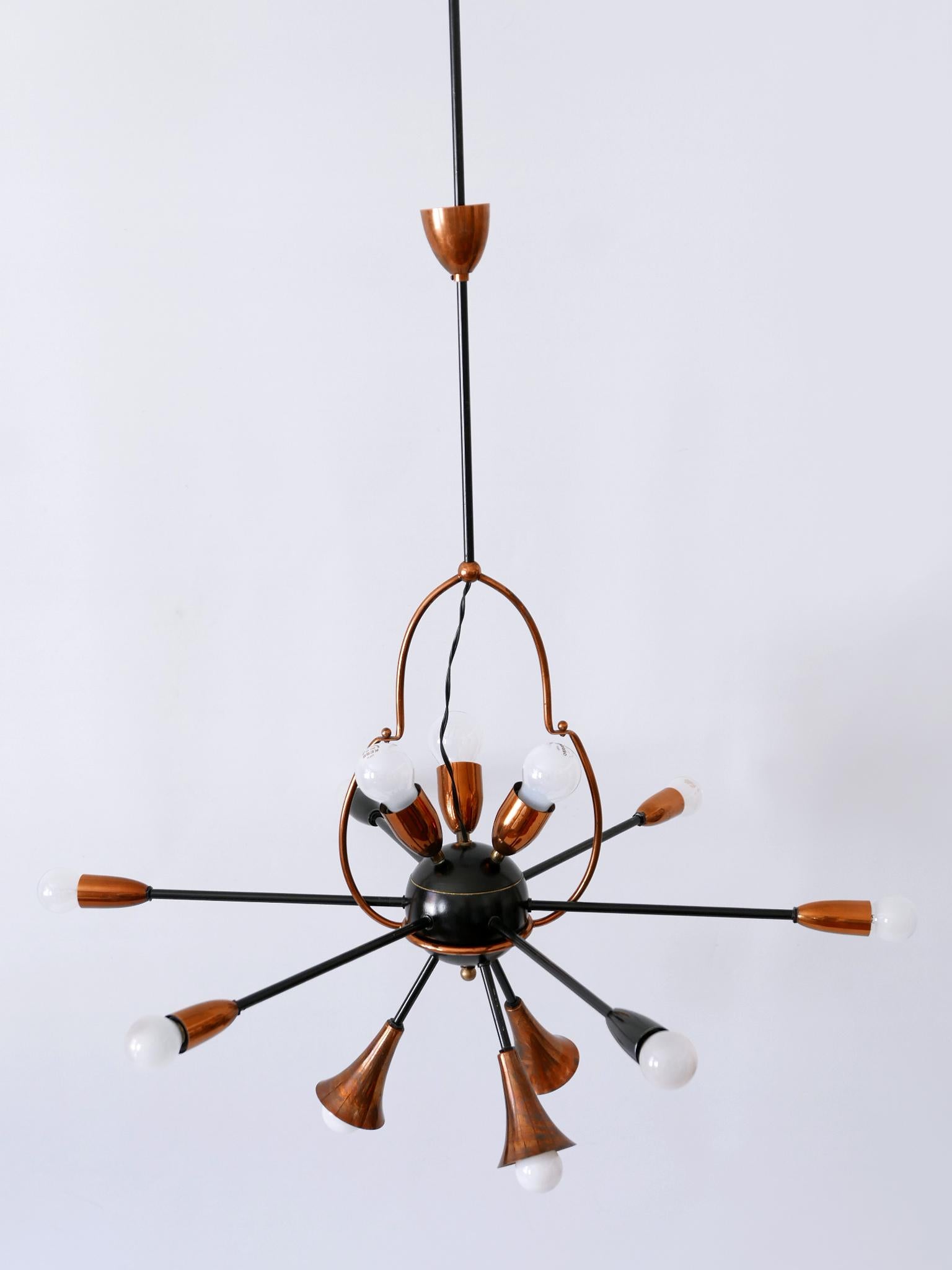 Austrian Exceptional Twelve-Flamed Sputnik Chandelier or Pendant Lamp Austria 1950s For Sale