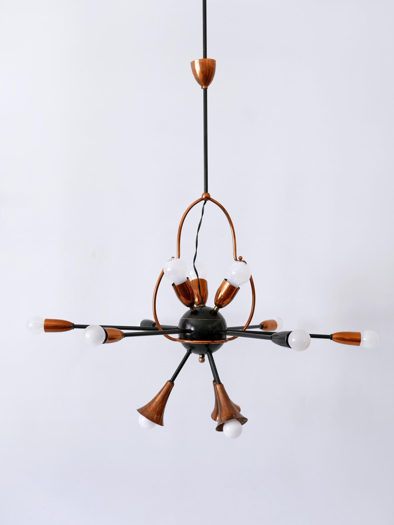 Mid-20th Century Exceptional Twelve-Flamed Sputnik Chandelier or Pendant Lamp Austria 1950s For Sale