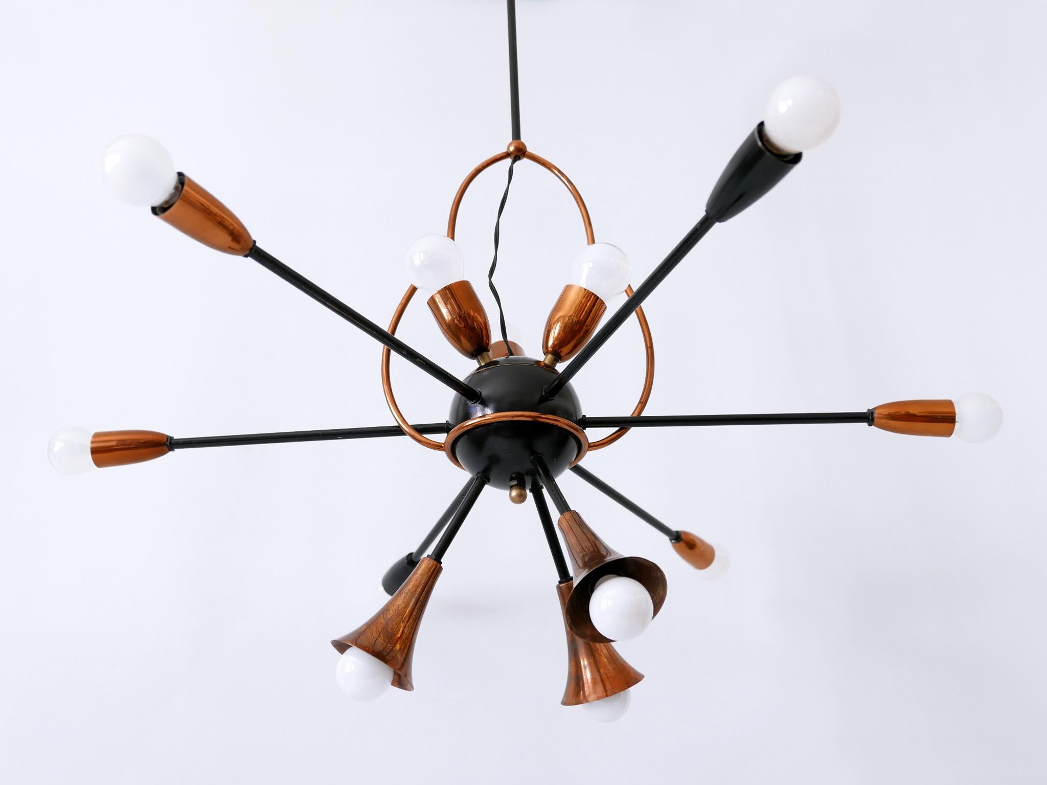 Exceptional Twelve-Flamed Sputnik Chandelier or Pendant Lamp Austria 1950s For Sale 1
