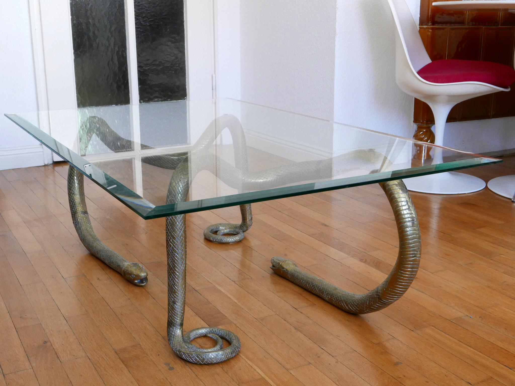 Exceptional Two Python Based Solid Brass Coffee Table Germany 1980s 5