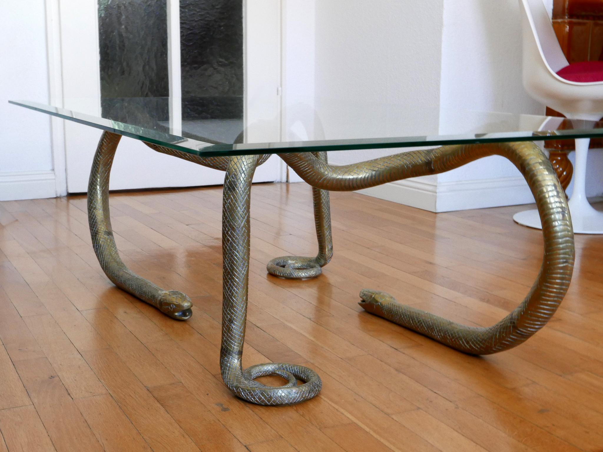 Exceptional Two Python Based Solid Brass Coffee Table Germany 1980s 6