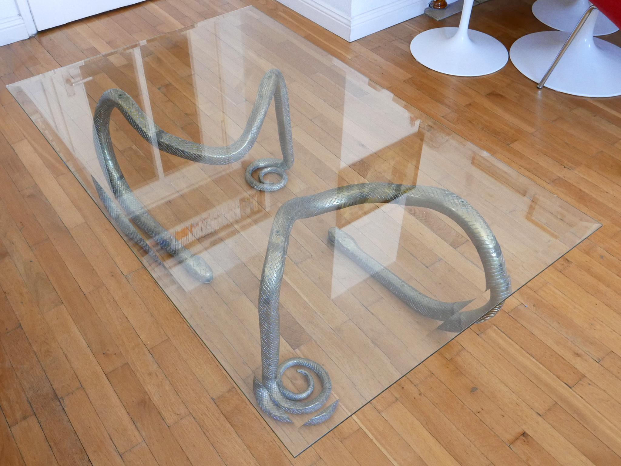 Exceptional Two Python Based Solid Brass Coffee Table Germany 1980s 4