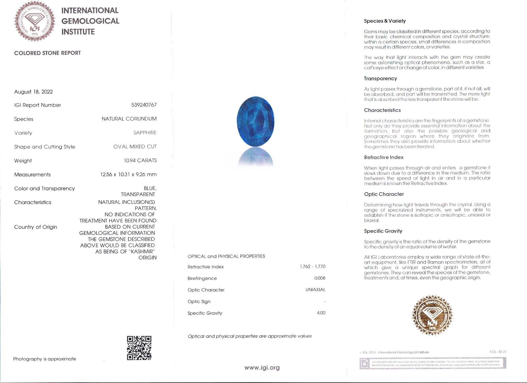 Oval Cut EXCEPTIONAL TYPE II GIA IGI Certified Kashmir Unheated 10.9 Carat Sapphire Ring For Sale