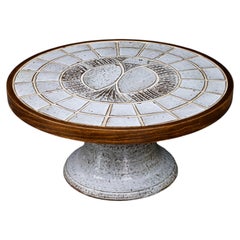 Exceptional Vallauris Ceramic Coffee Table with Sculptural Pedestal Base, 1960s