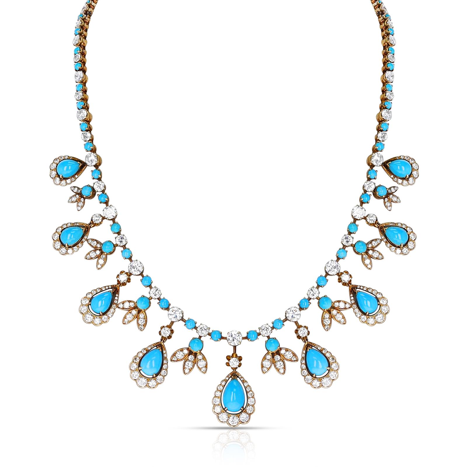 Exceptional Van Cleef and Arpels Turquoise and Diamond Necklace For Sale at 1stDibs purple vca